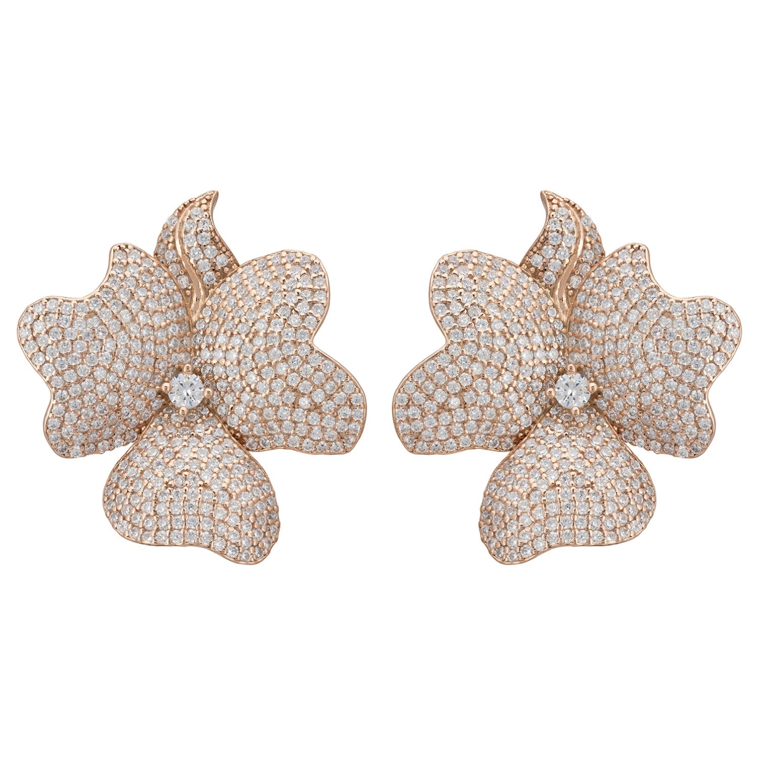 Flower Large Stud Clip On Earrings Rosegold