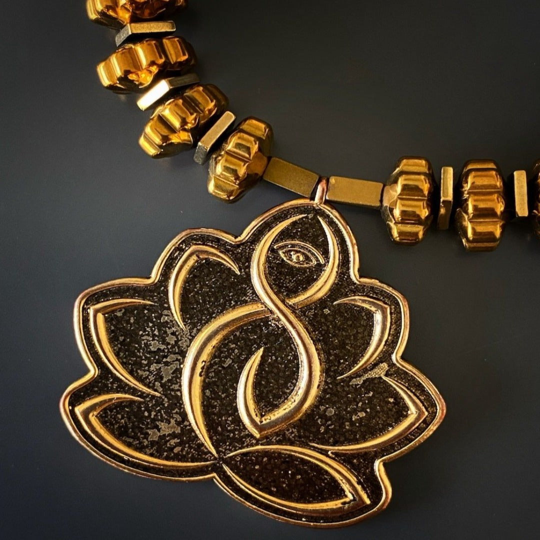 Flower Of Life Hematite Beaded Bracelet-Gold