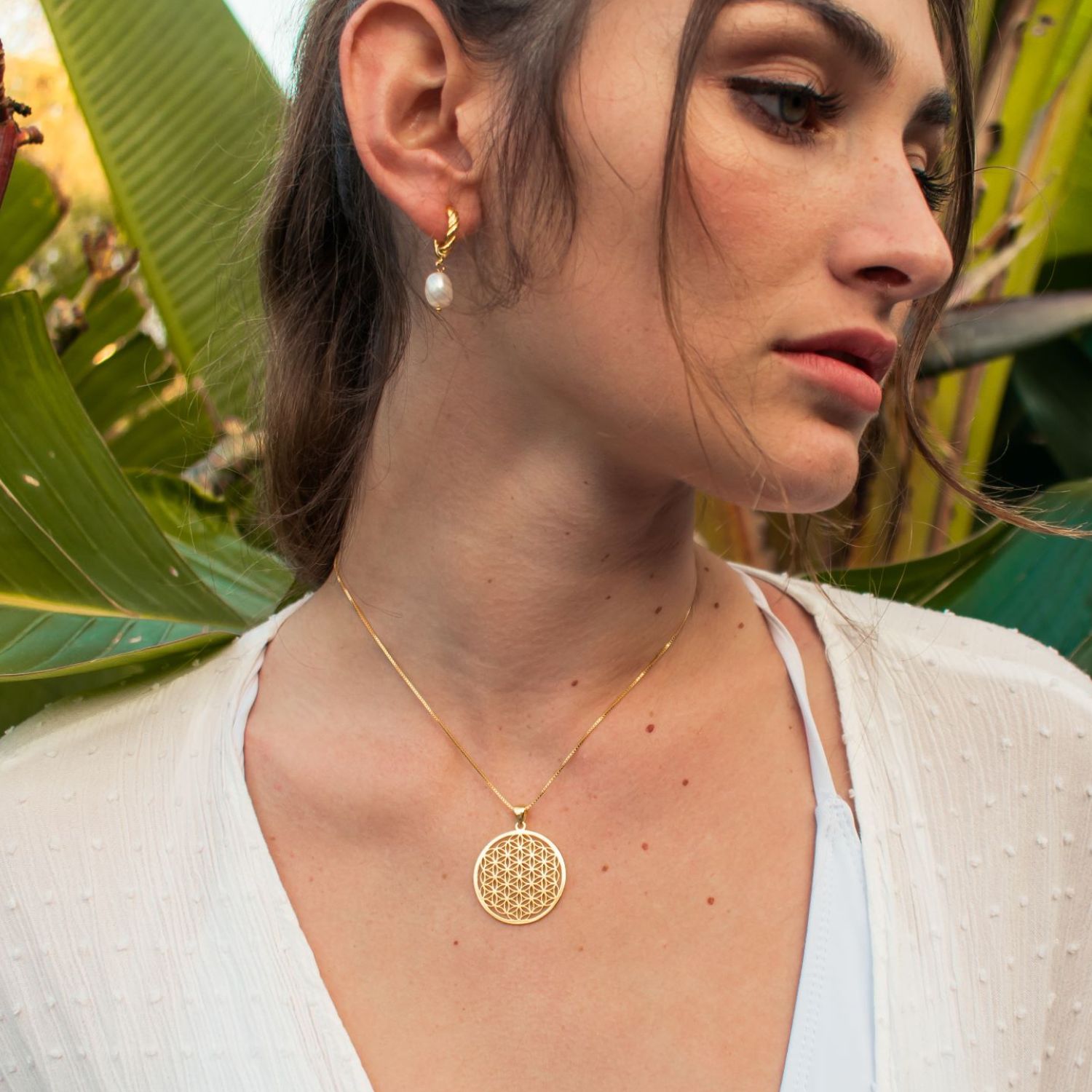 Flower Of Life Spiritual Expansion Necklace, White Rhodium Over Sterling Silver