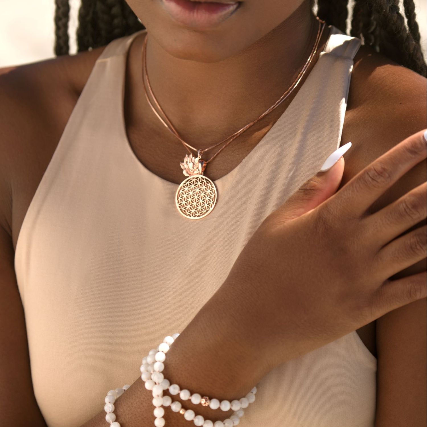 Flower Of Life Spiritual Expansion Necklace, Rose Gold Over Sterling Silver