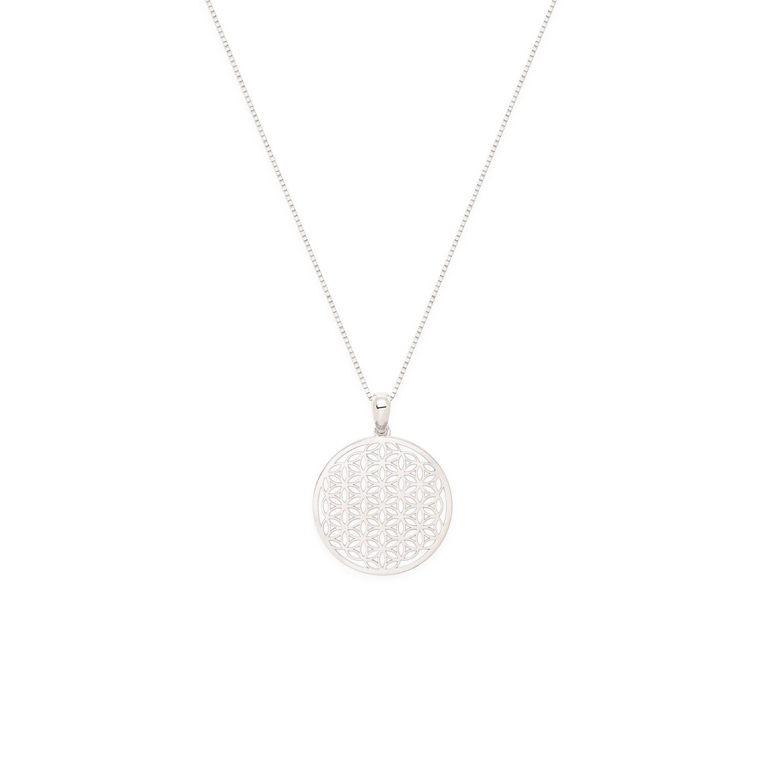 Flower Of Life Spiritual Expansion Necklace, White Rhodium Over Sterling Silver