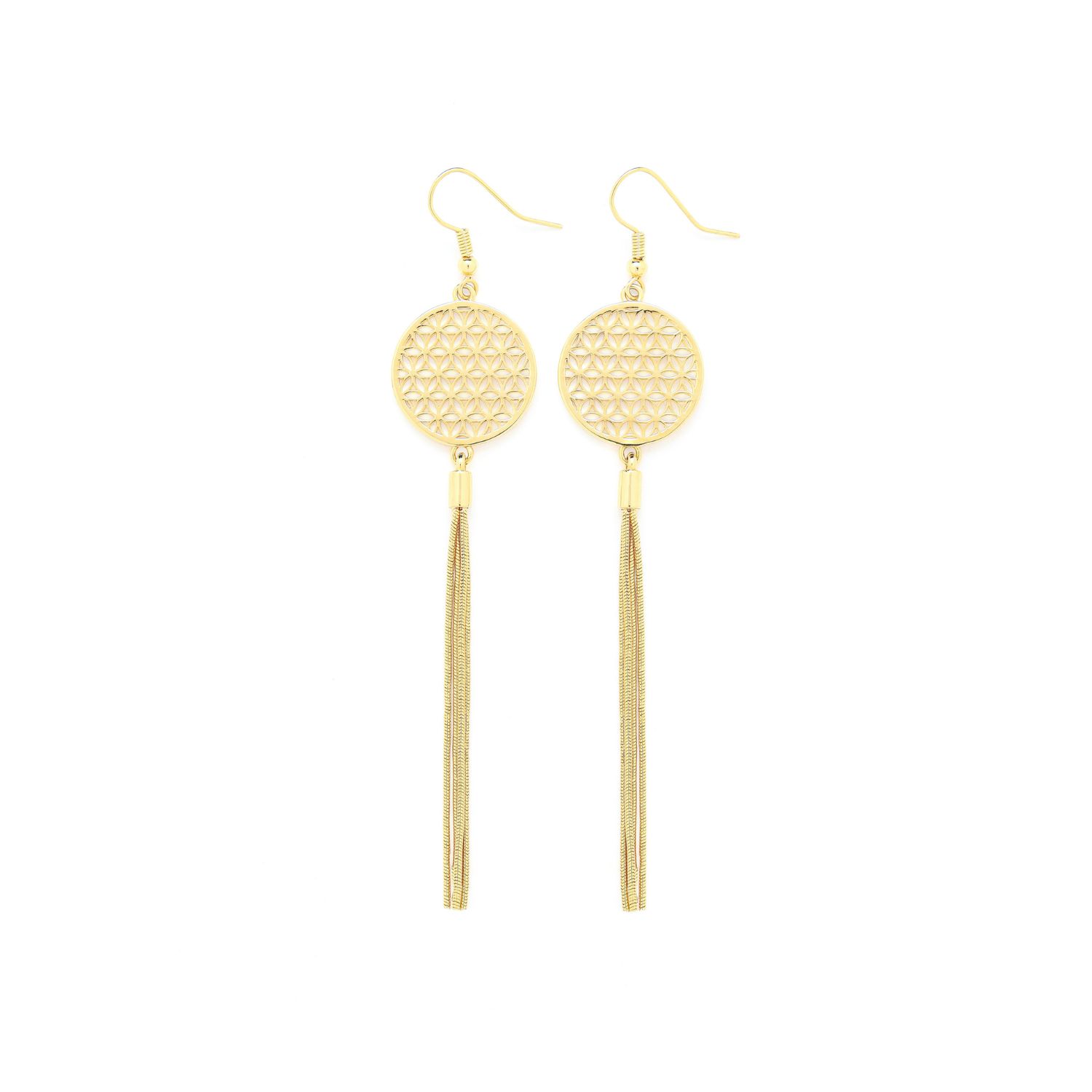 Flower Of Life Tassel Earrings, Gold Over Sterling Silver