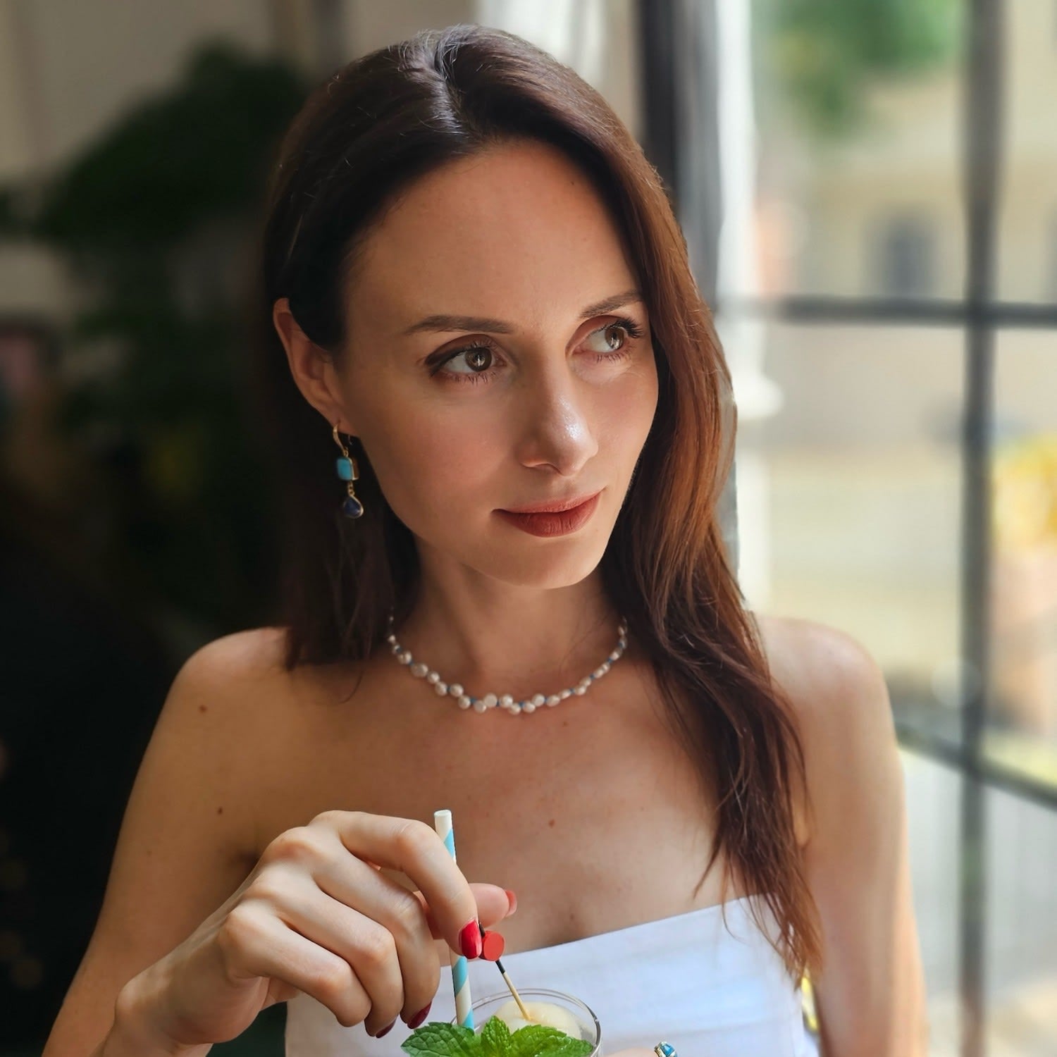 Flower Petal Freshwater Pearls With Blue Turquoise Choker