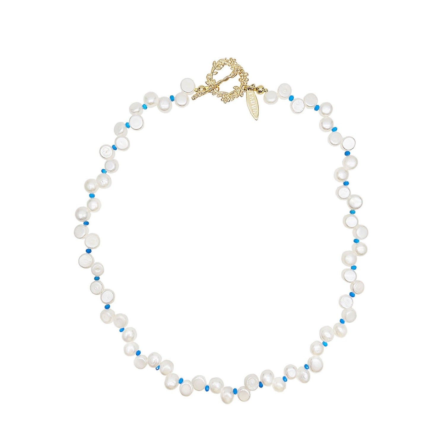 Flower Petal Freshwater Pearls With Blue Turquoise Choker