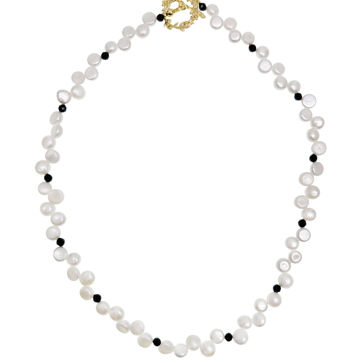 Flower Petal Pearls With Black Gemstone Necklace