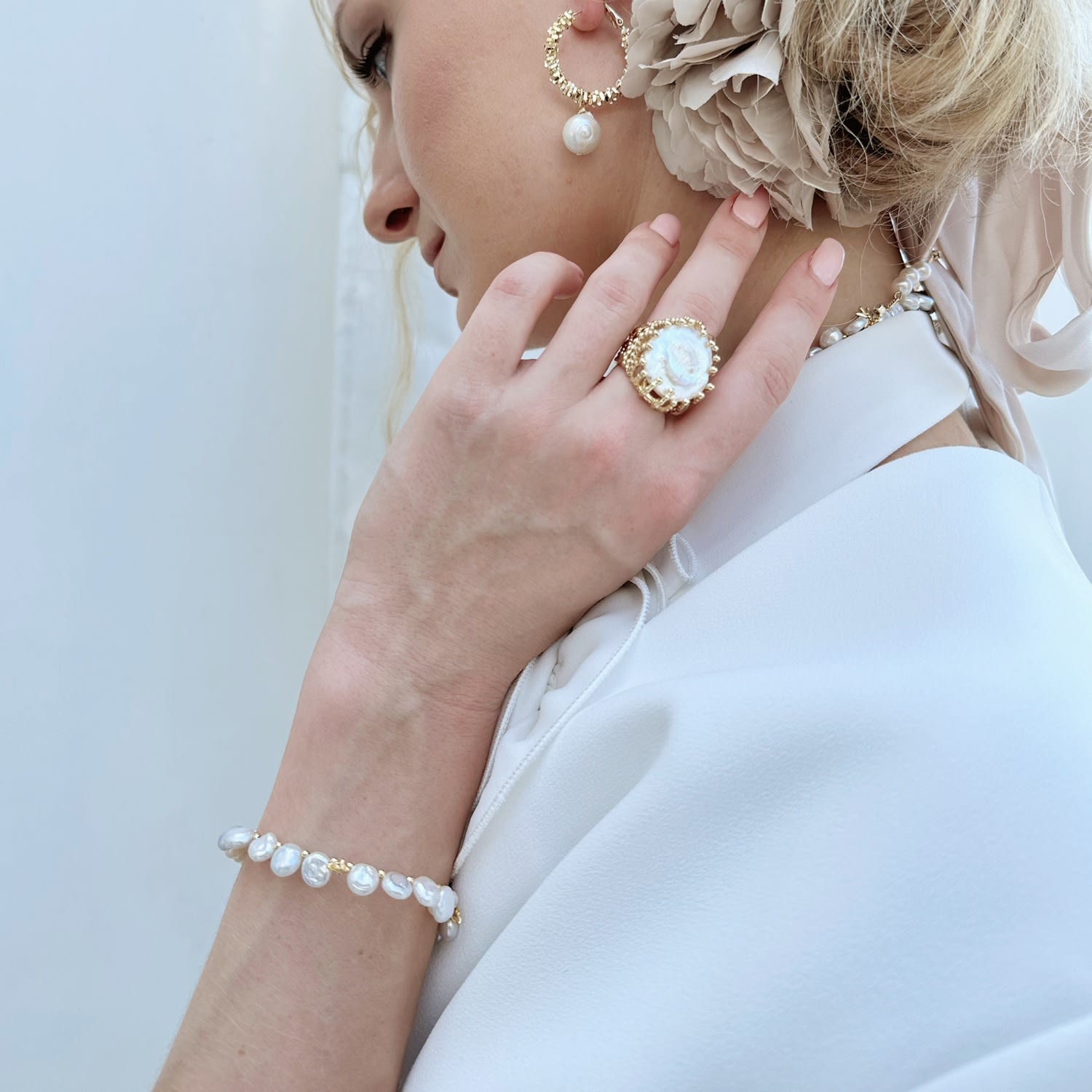 Flower Petals Freshwater Pearls Bracelet