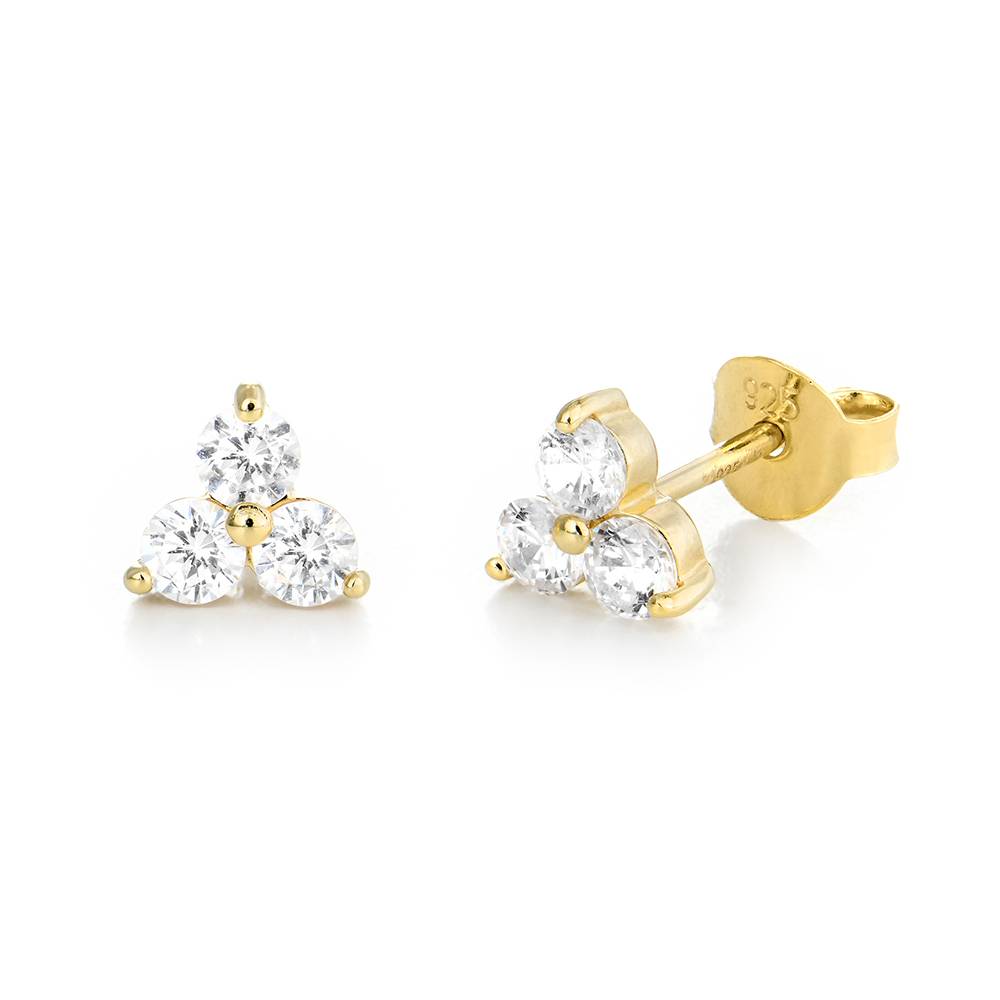 Flower stud earrings with cubic zirkonia in gold plating