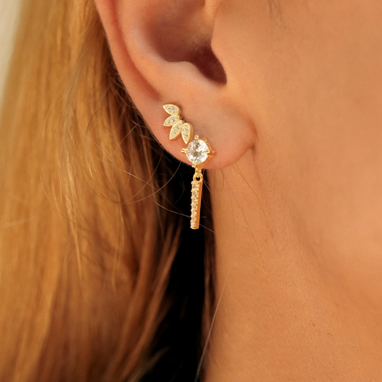 Flower Stud Sterling Silver Earring - Gold