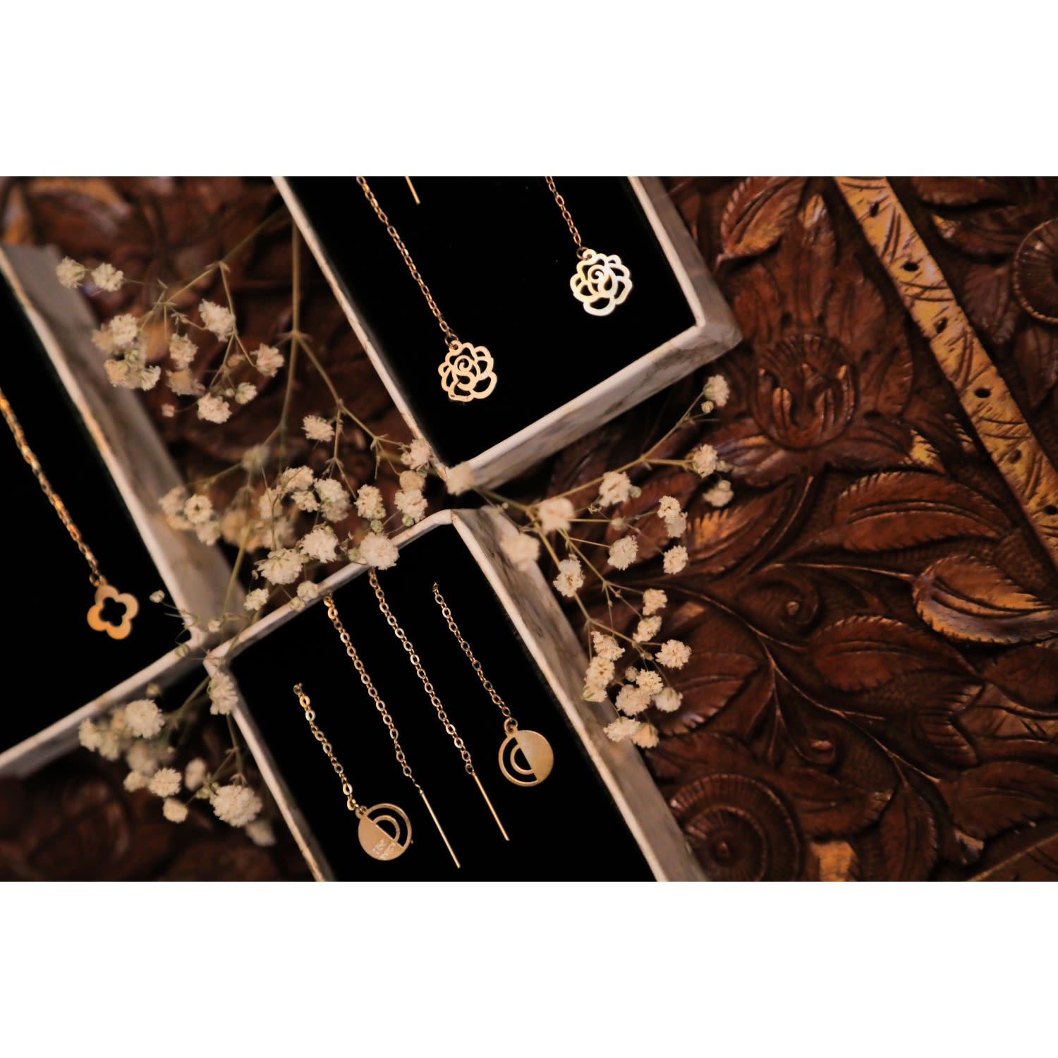 Flower Threader Gold Earring