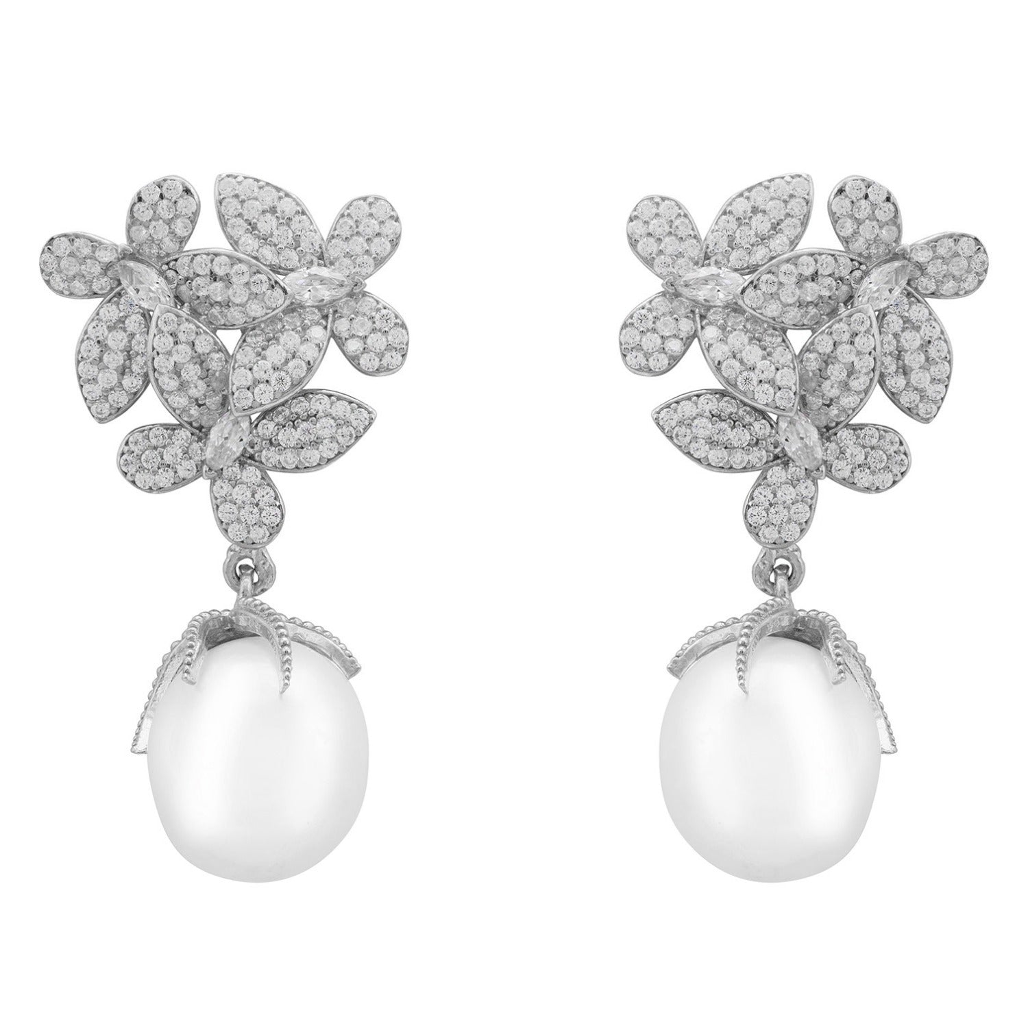 Flowers Baroque Pearl Earrings Silver