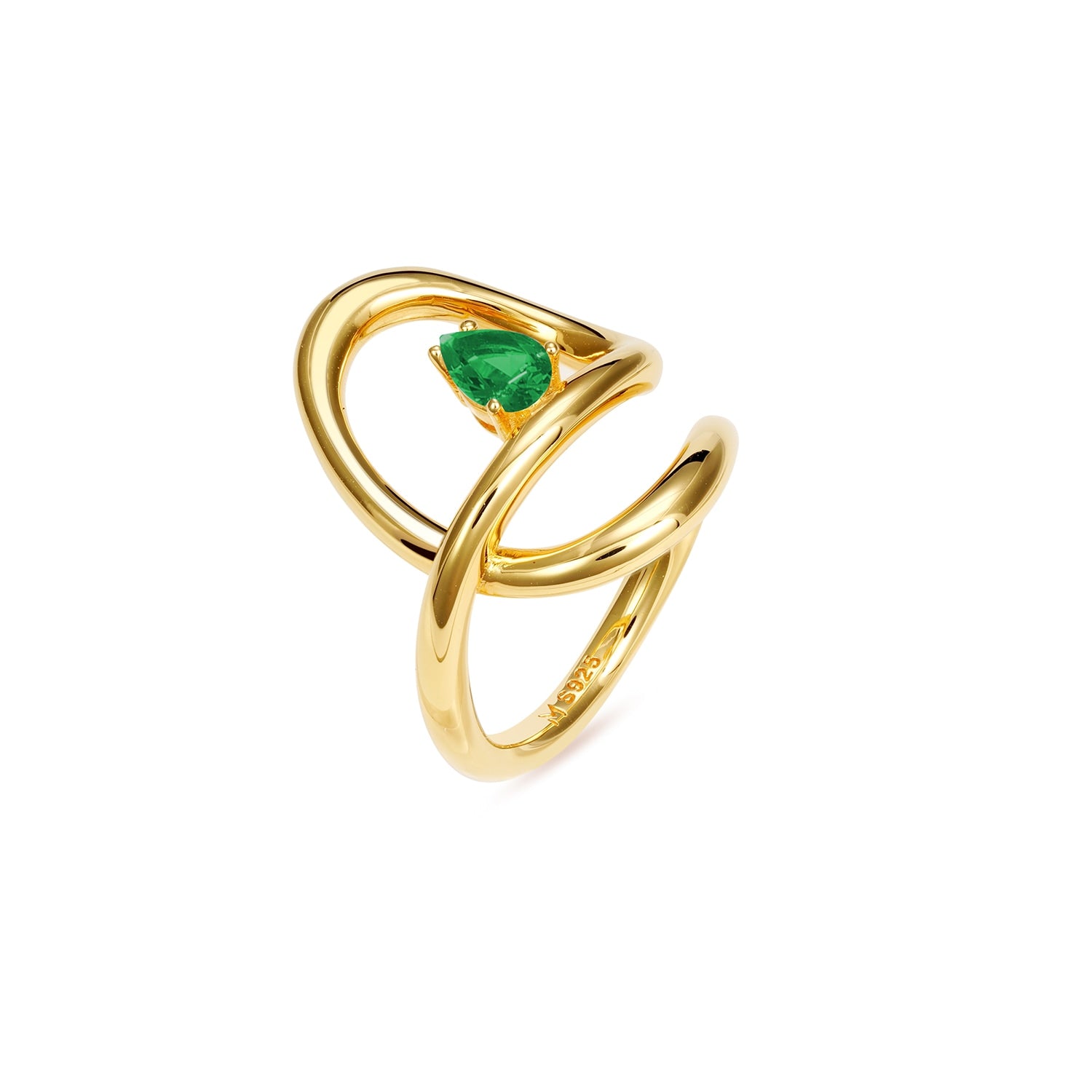 Flowing Waterdrop Ring - Gold, Green Stone