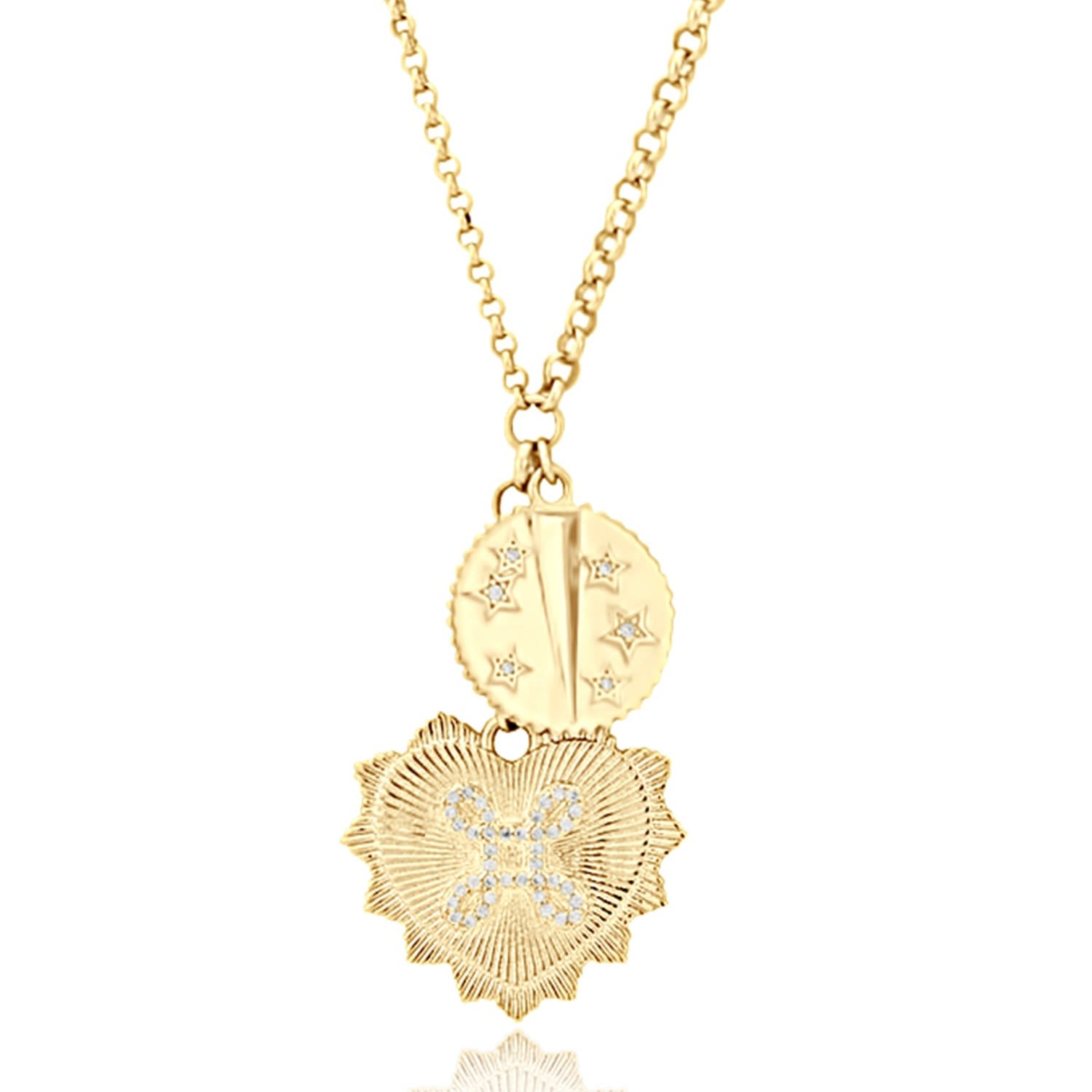 Fluted Heart Charm Necklace - Gold