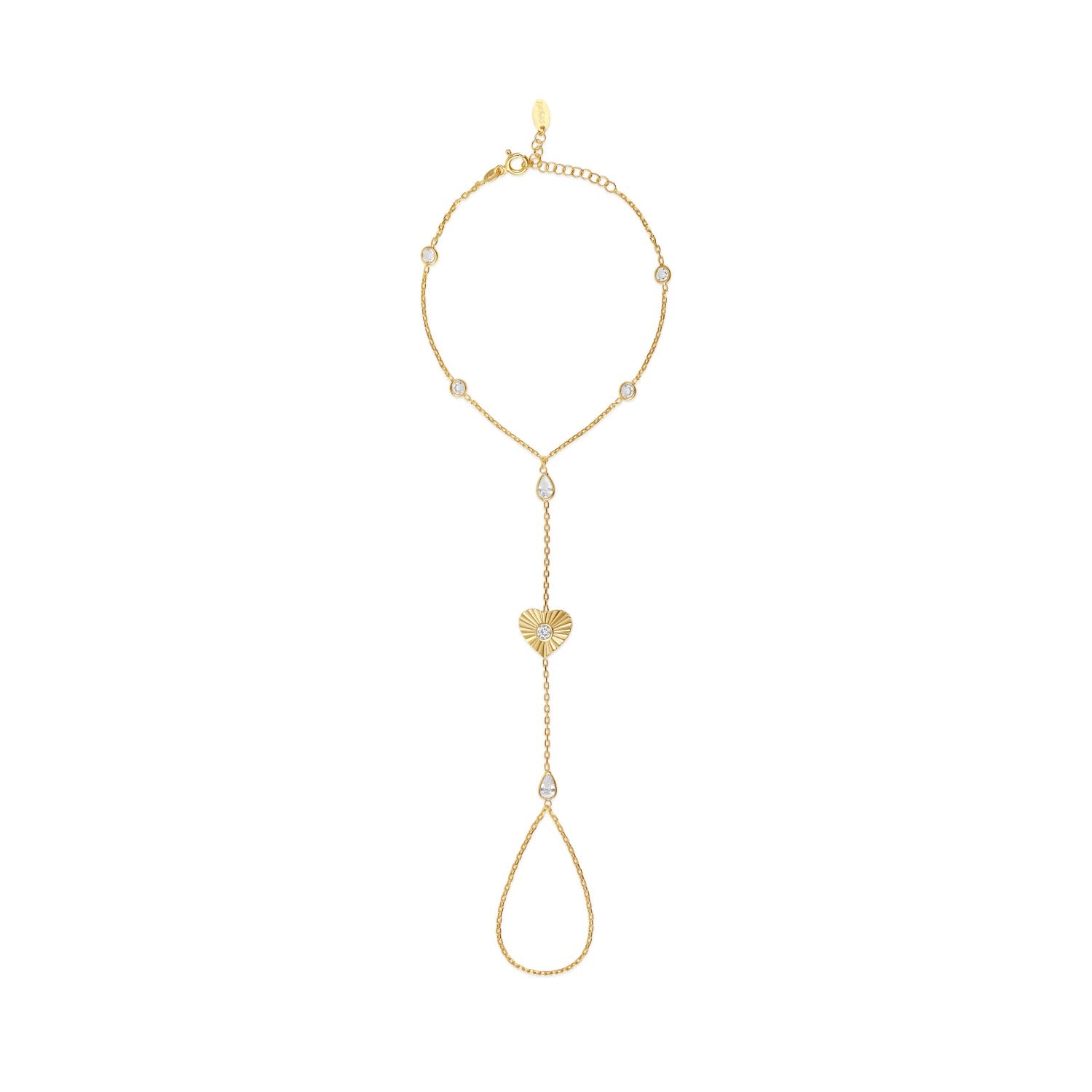 Fluted Heart Hand Chain - Gold