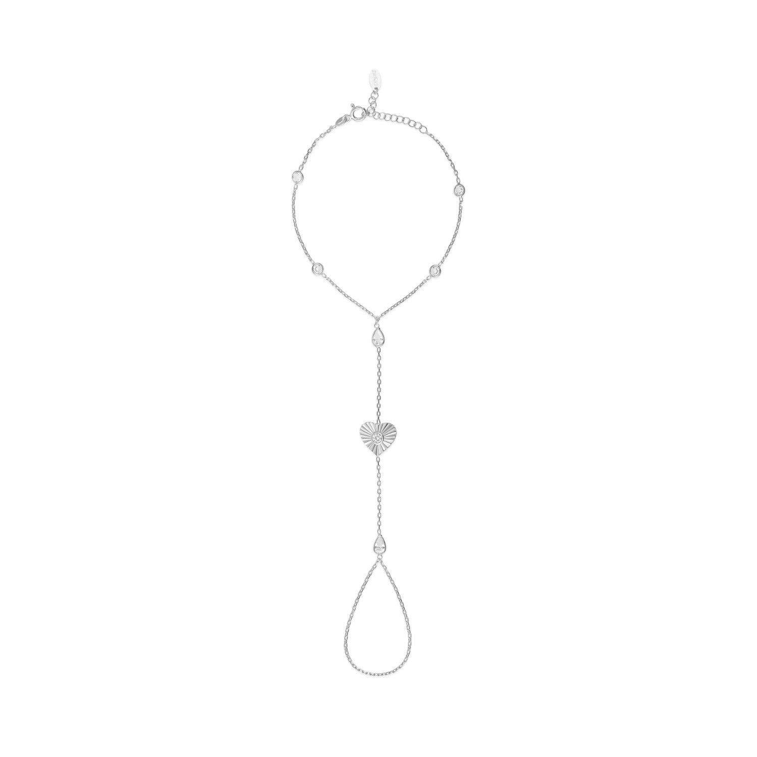 Fluted Heart Hand Chain - Silver