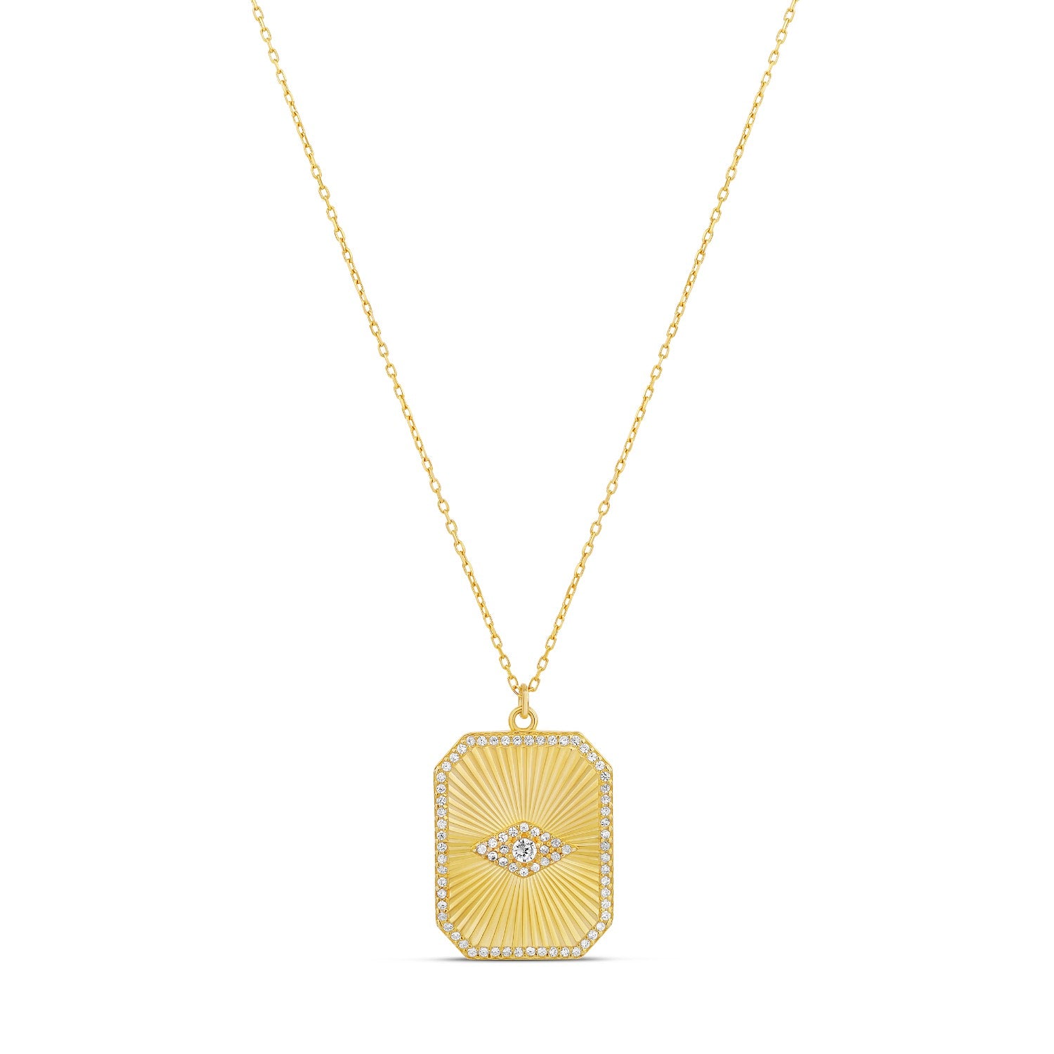 Fluted Rectangle Evil Eye Disk Necklace - Gold