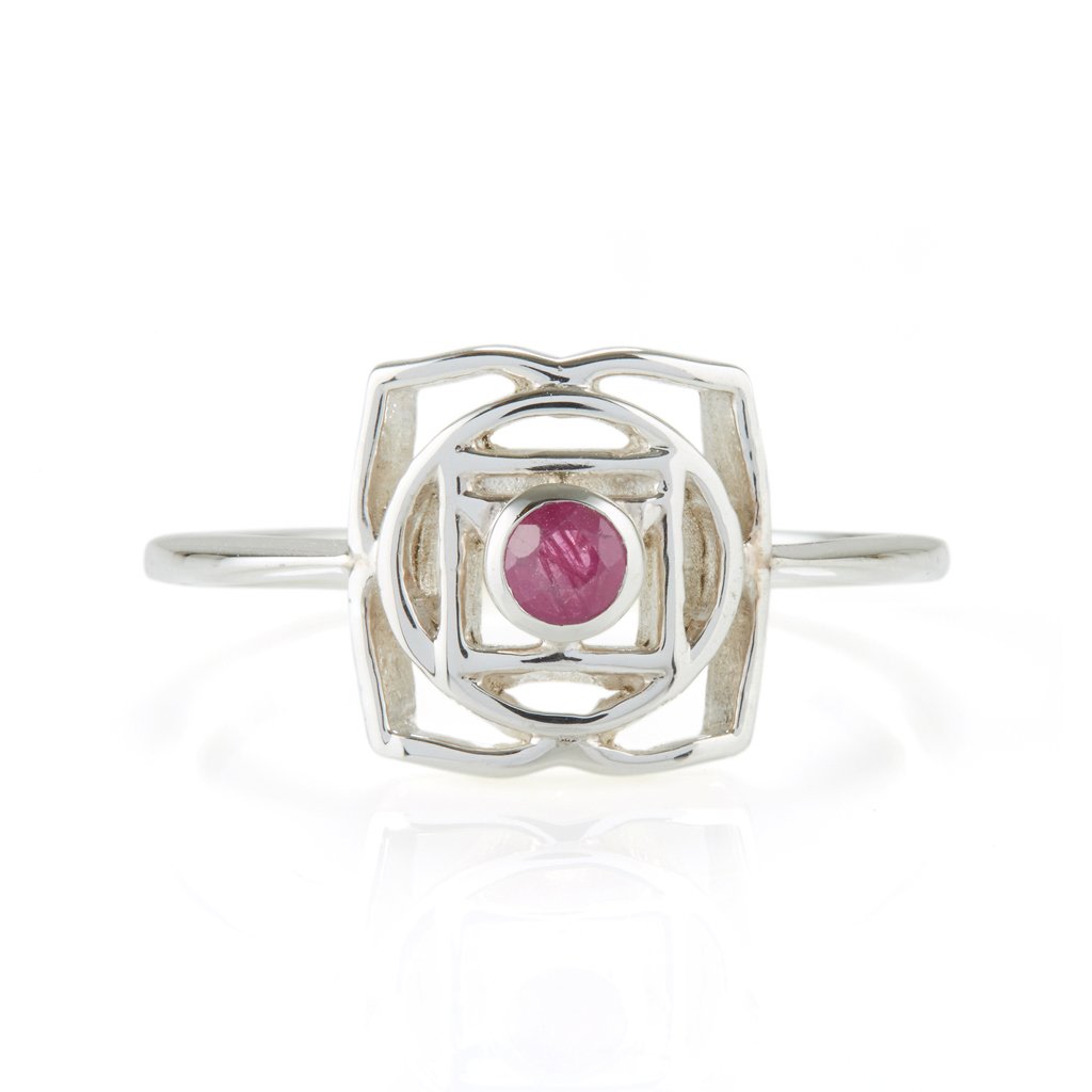 Root Chakra Silver Ring - Ruby