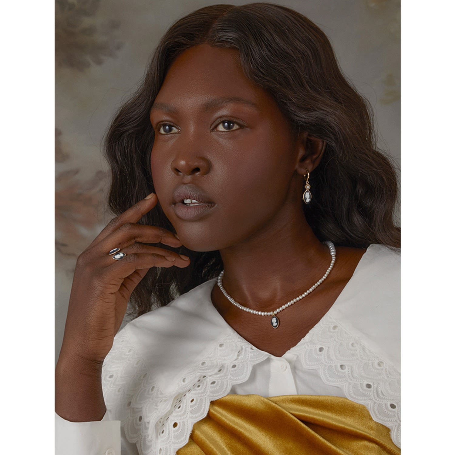 Isabella Gold-Plated Black Cameo Hoop Earrings