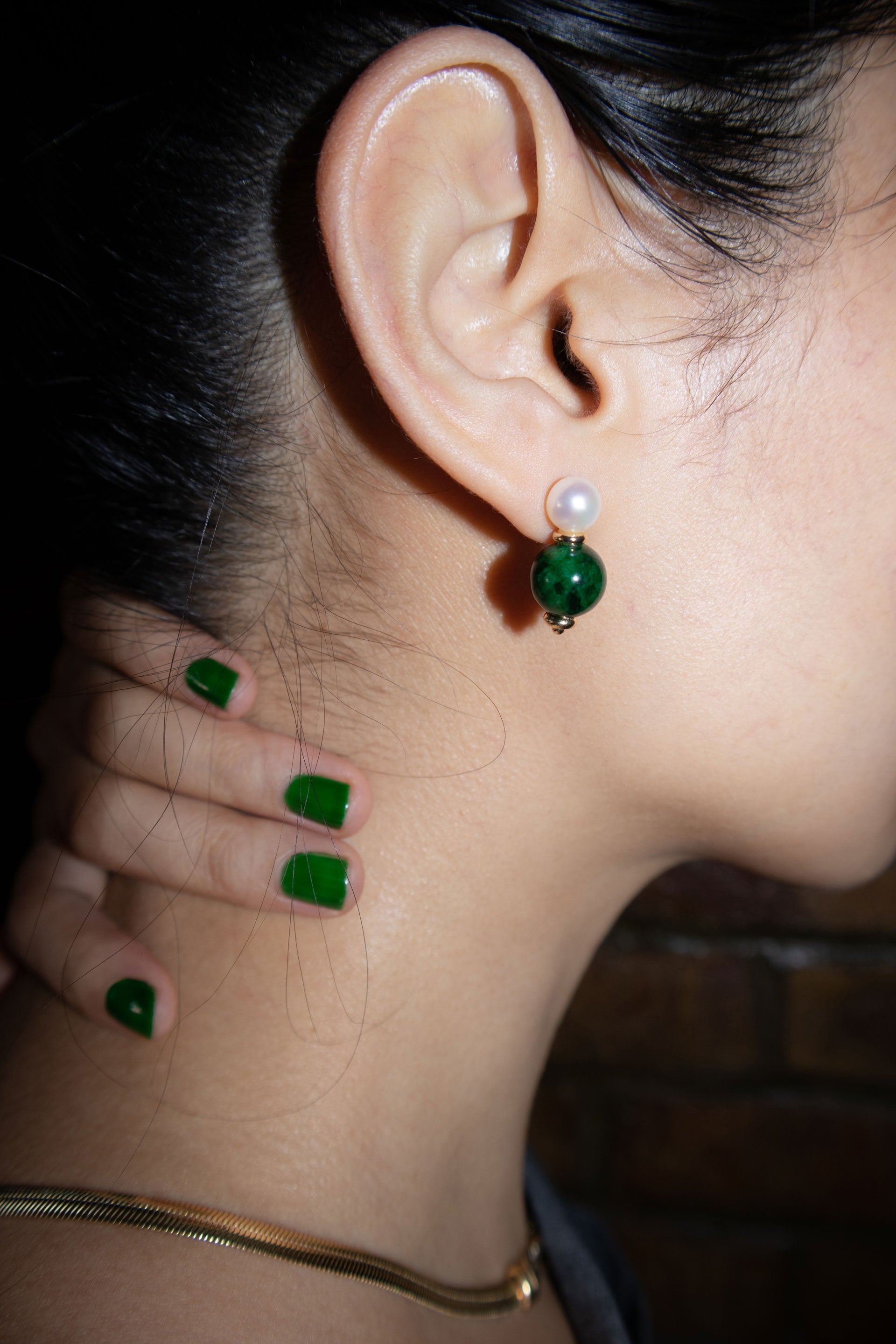 Robyn Pearl Jade Stone Drop Earrings