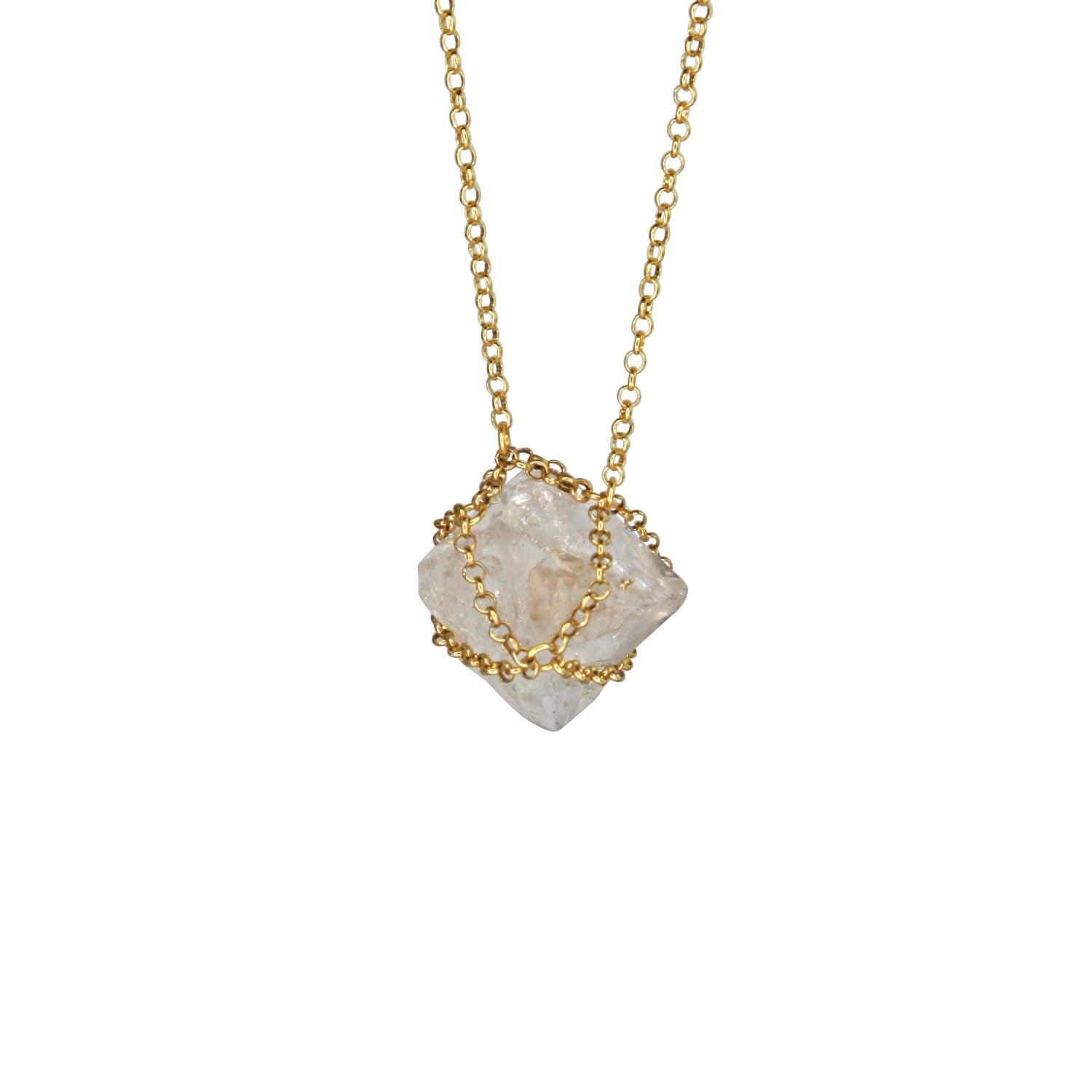 Gold Caged Quartz Necklace