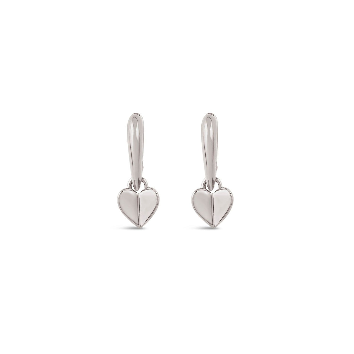 Folded Heart Silver Drop Hoops