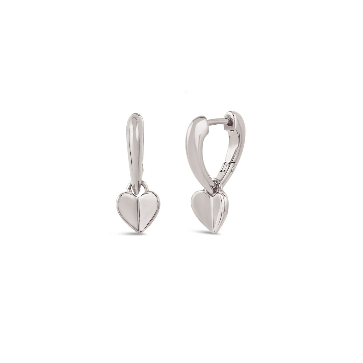 Folded Heart Silver Drop Hoops