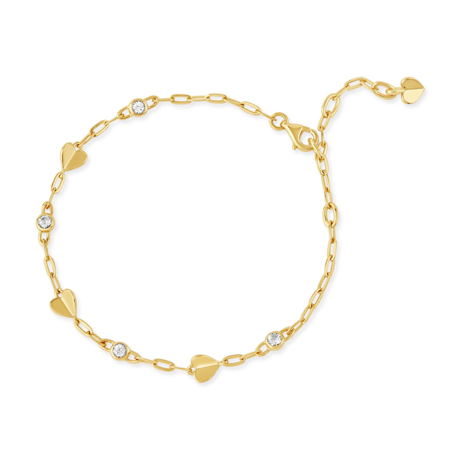 Folded Heart & Gemstone Bracelet Gold Plated