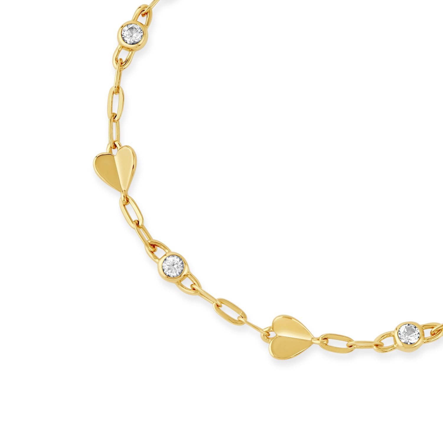 Folded Heart & Gemstone Bracelet Gold Plated