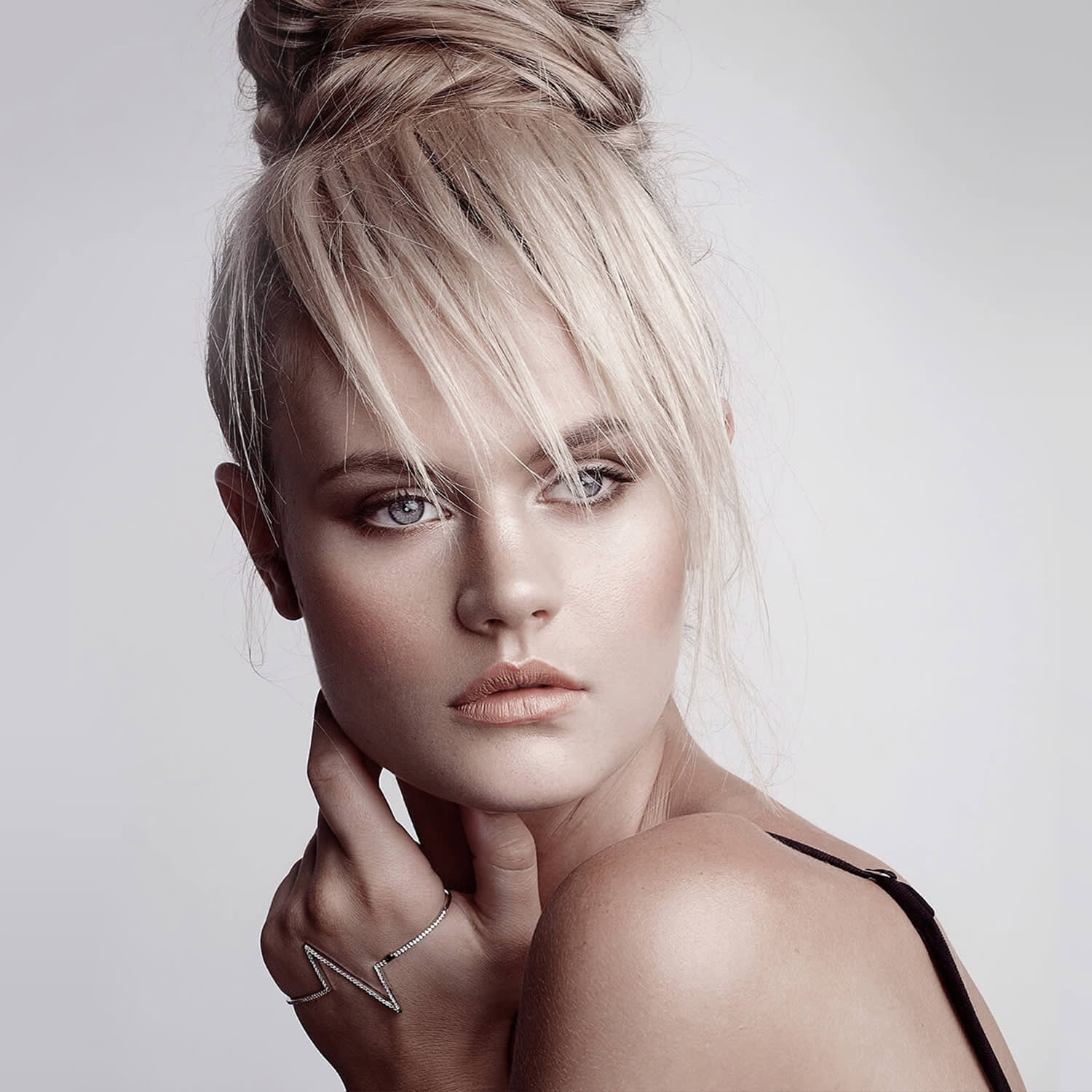 Force Palm Cuff With Man Made Cz Diamond Stimulant In Sterling Silver & Premium Black Rhodium