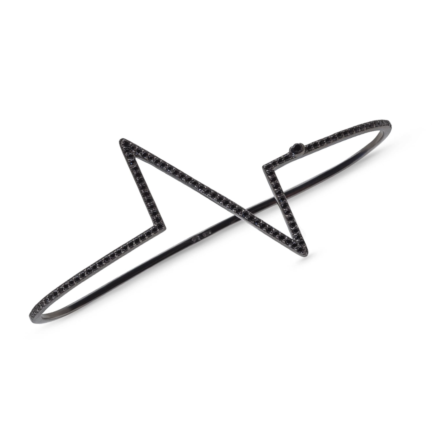 Force Palm Cuff With Man Made Cz Diamond Stimulant In Sterling Silver & Premium Black Rhodium