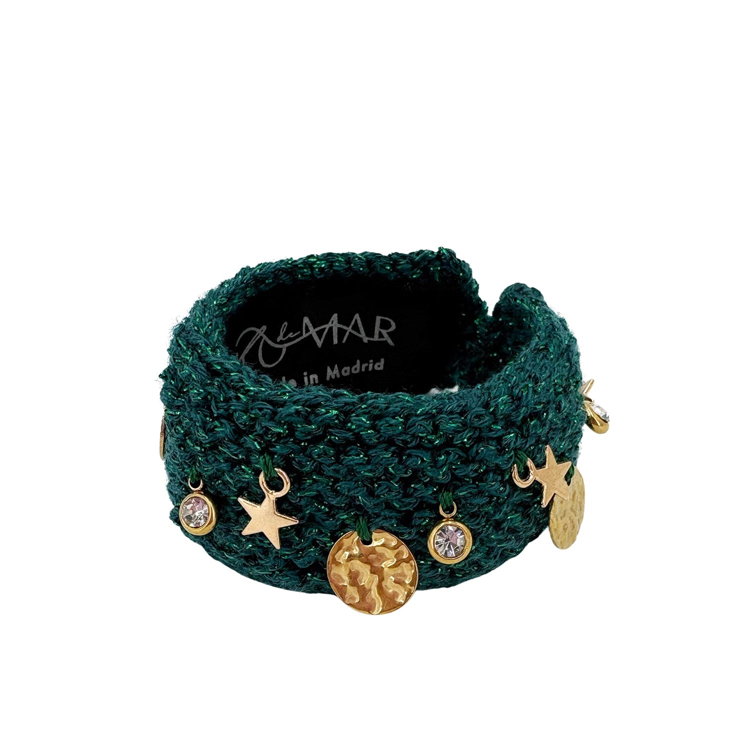 Forest Narrow Bracelet | Handknitted With Charms | Green