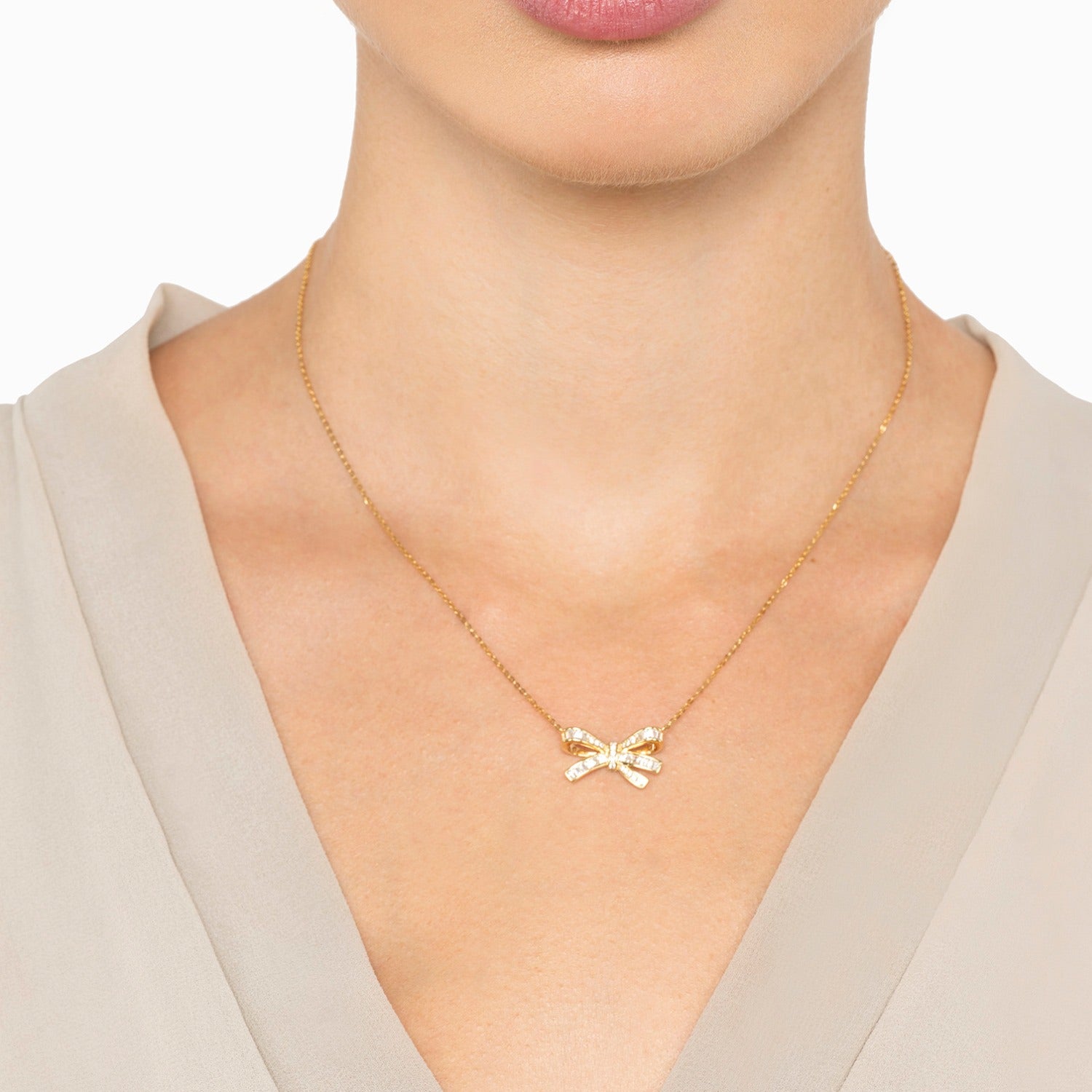 Forever Tied Bow Pendant Necklace Gold