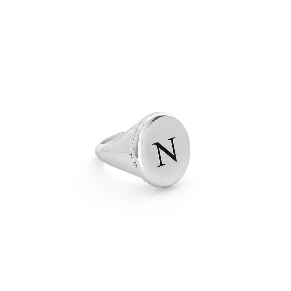 Forever Yours Initial Photo Pinky Ring in Silver Finish - Image ring