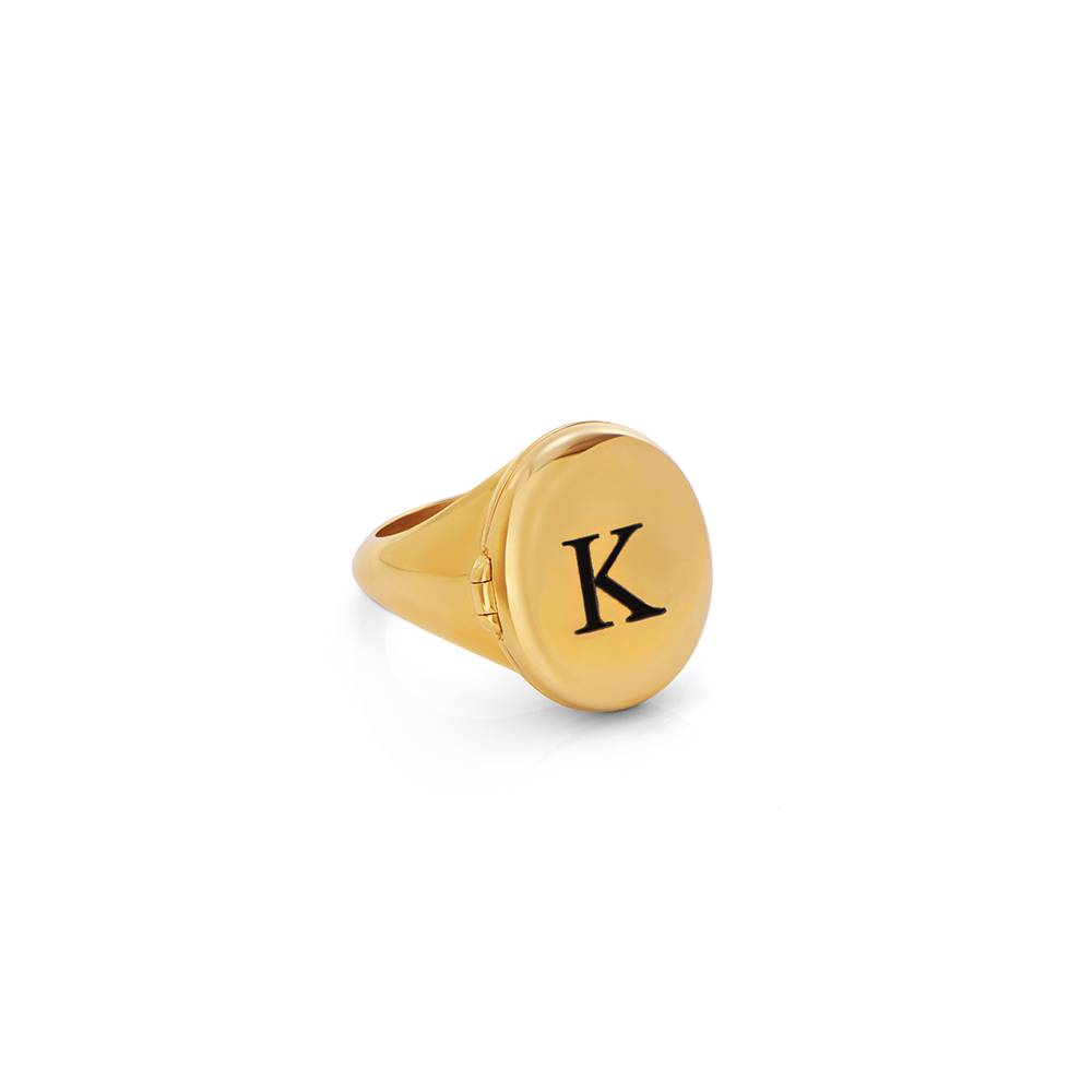Forever Yours Initial Photo Pinky Ring in Gold Finish - Image ring