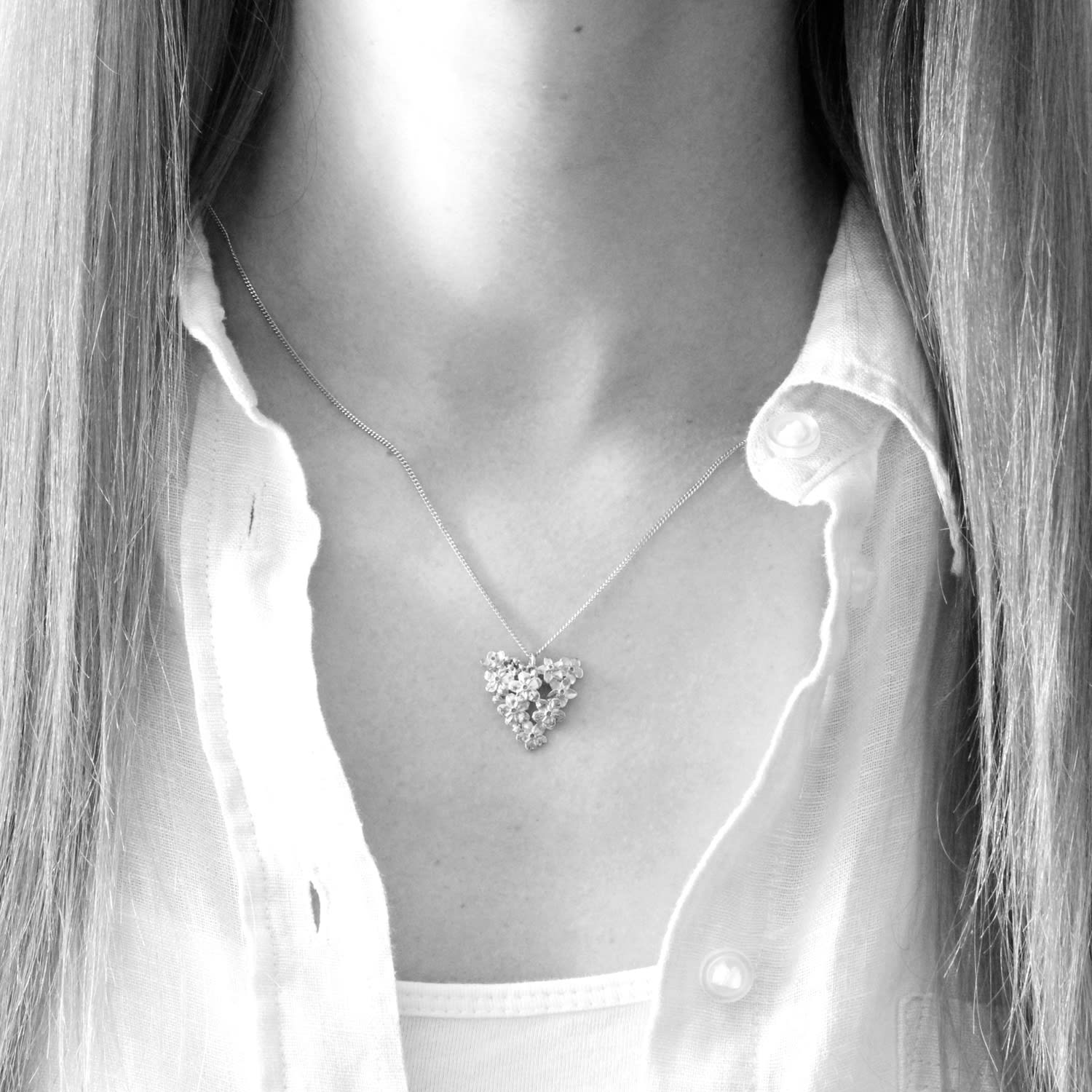 Forget Me Not Heart Necklace – Silver