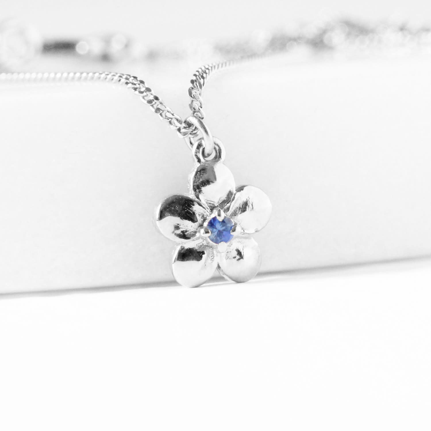 Forget Me Not Necklace – Single Sapphire– Silver