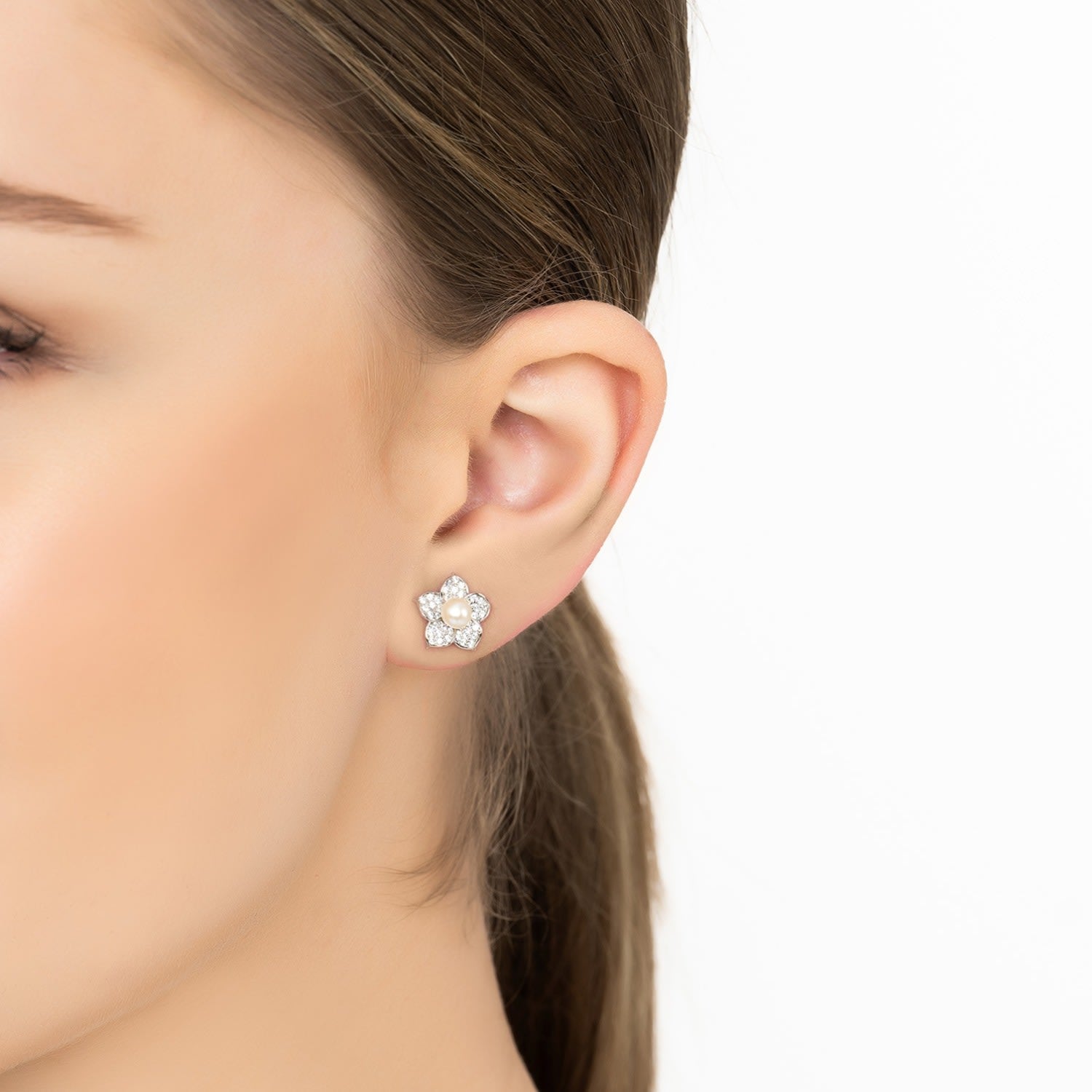 Forget Me Not Pearl Stud Earrings Silver