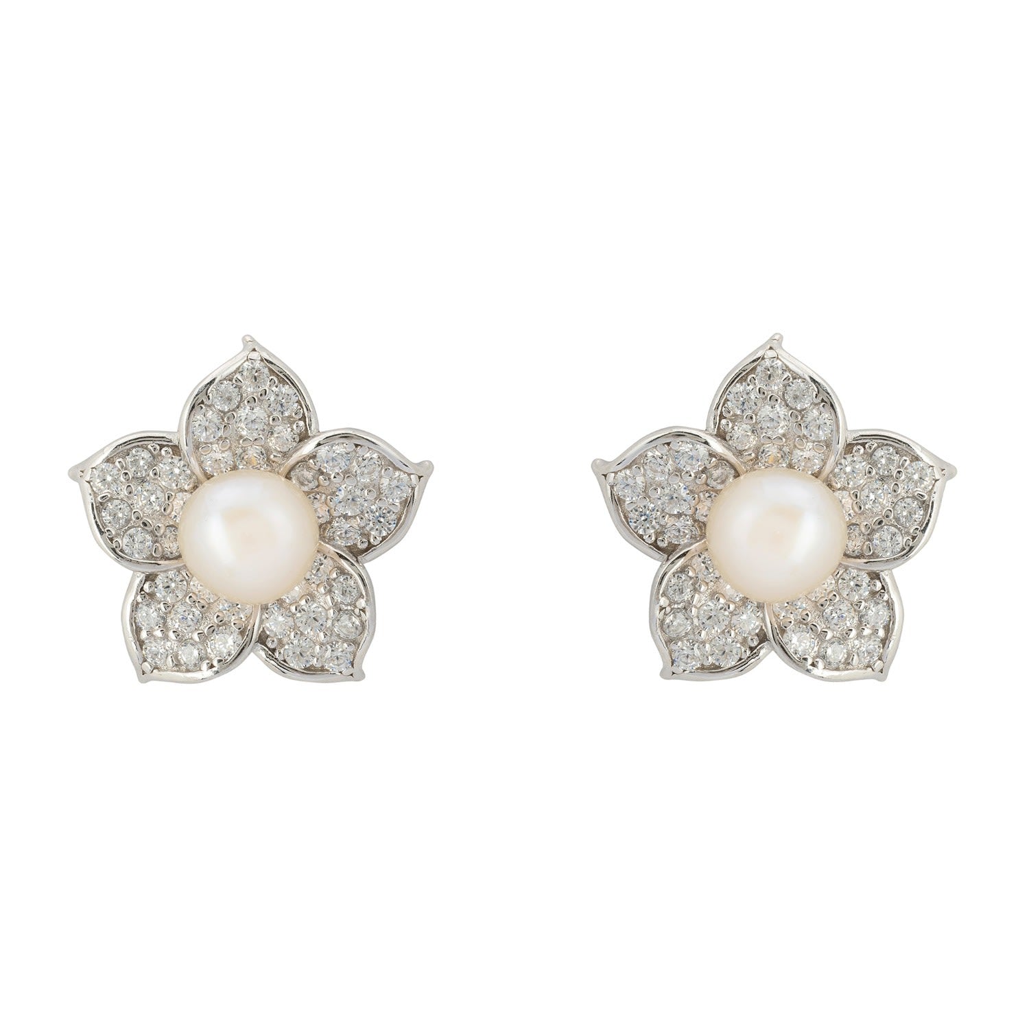 Forget Me Not Pearl Stud Earrings Silver