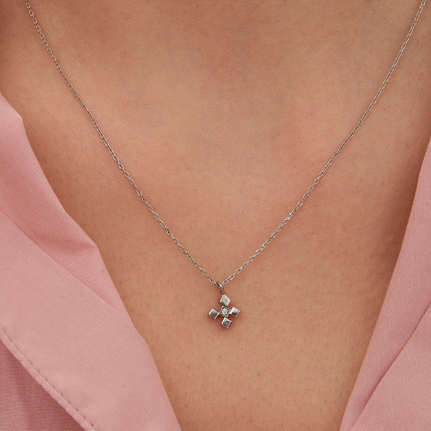 Four Cube Blocks Natural Textured Sterling Silver Authentic Pendant Necklace - Silver