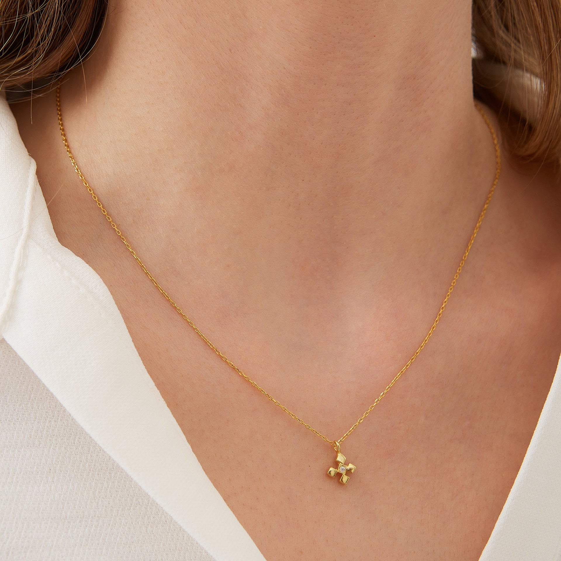 Four Cube Blocks Natural Textured Sterling Silver Authentic Pendant Necklace - Gold