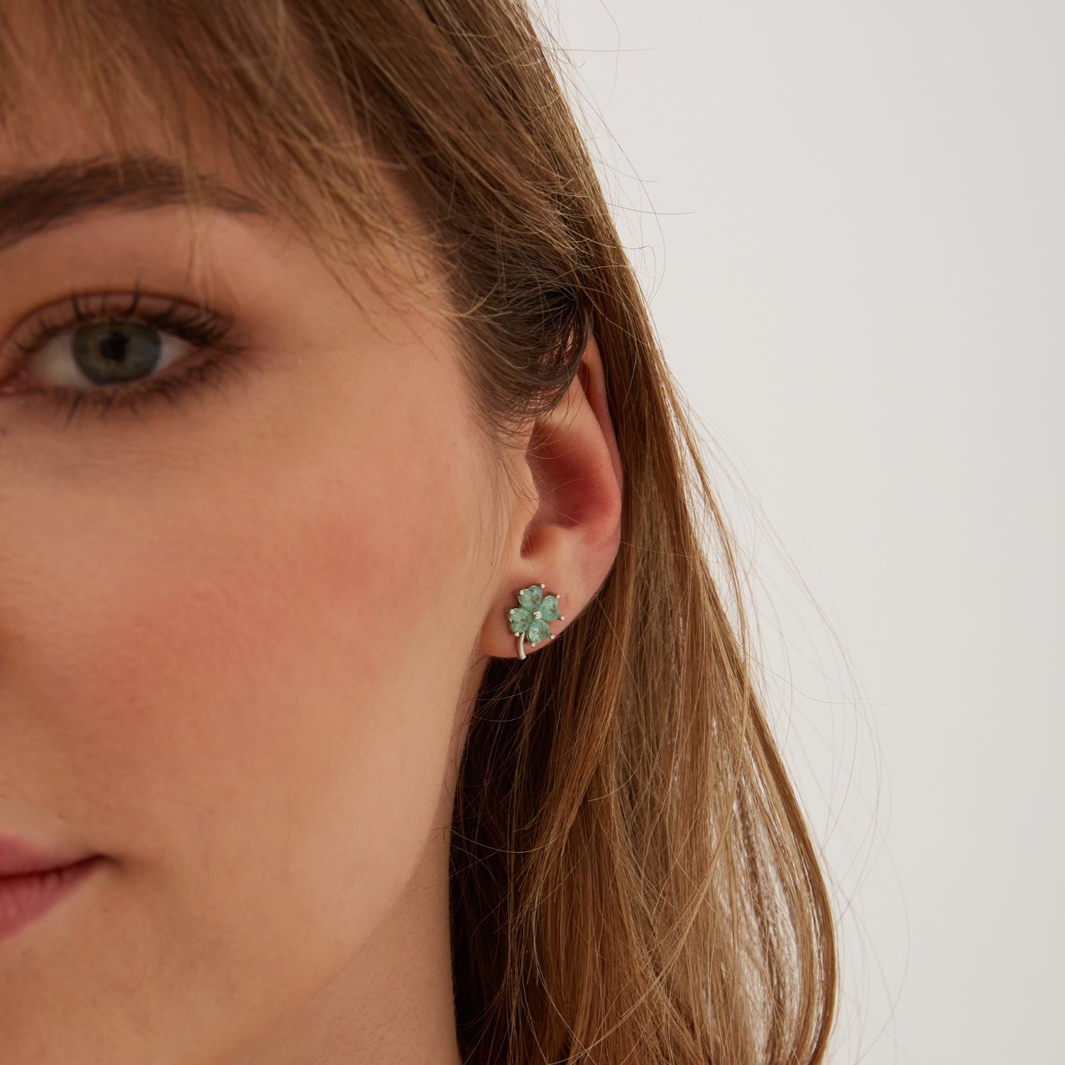 Four Leaf Clover Sterling Silver Stud Earrings - Green