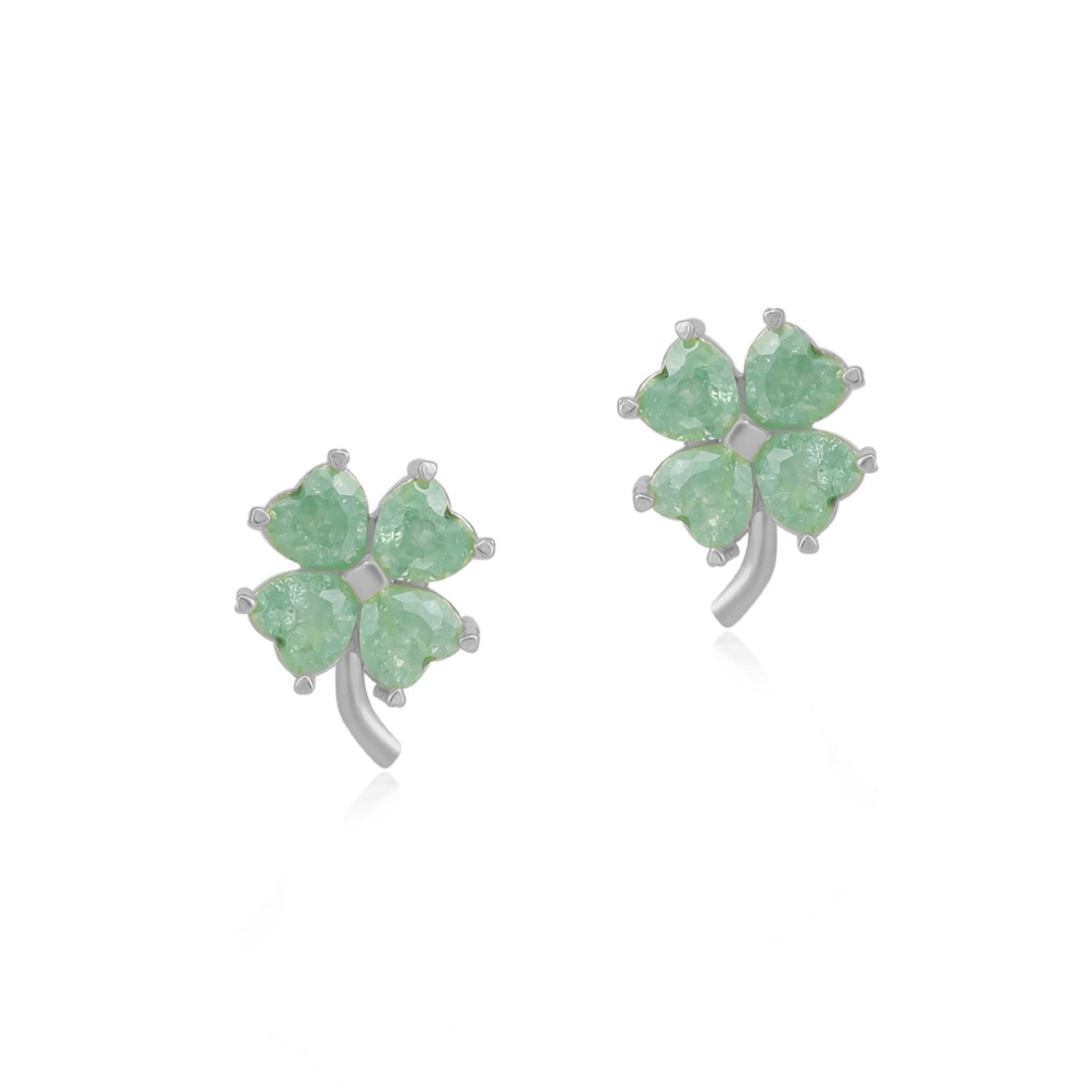 Four Leaf Clover Sterling Silver Stud Earrings - Green