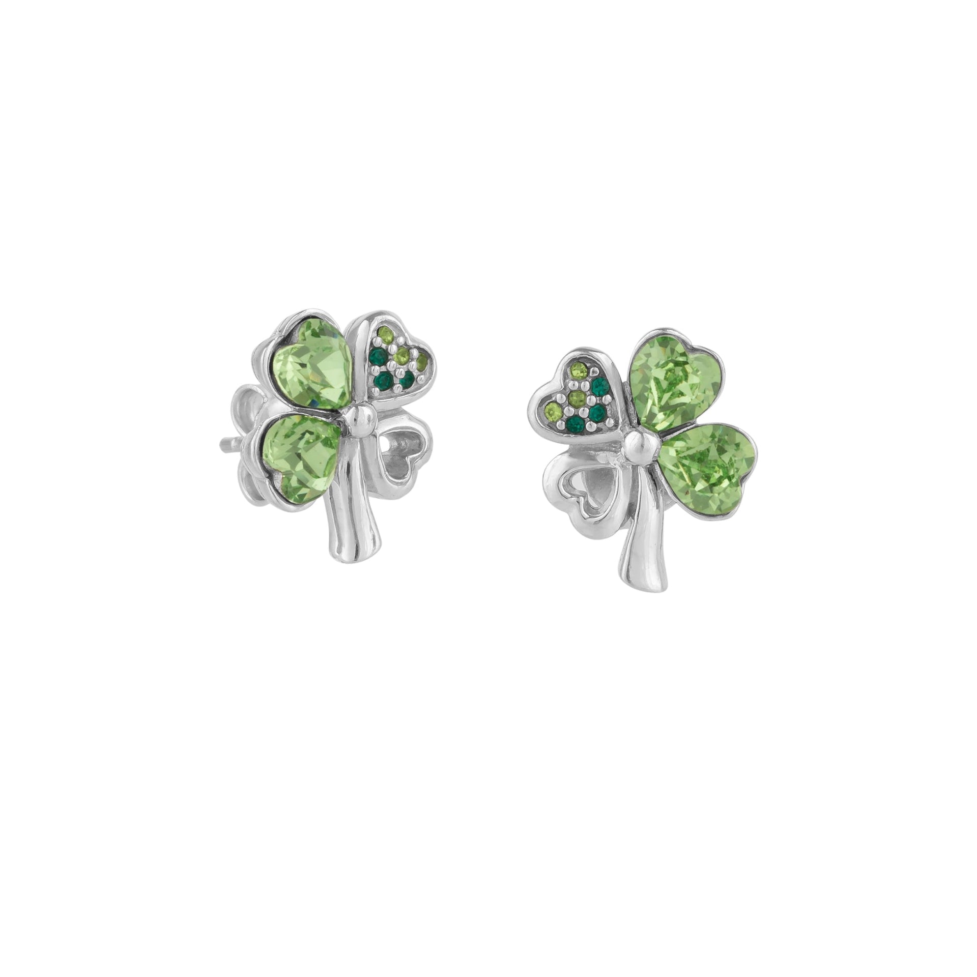 Four Leaf Clover Tones Of Green Earring In Sterling Silver
