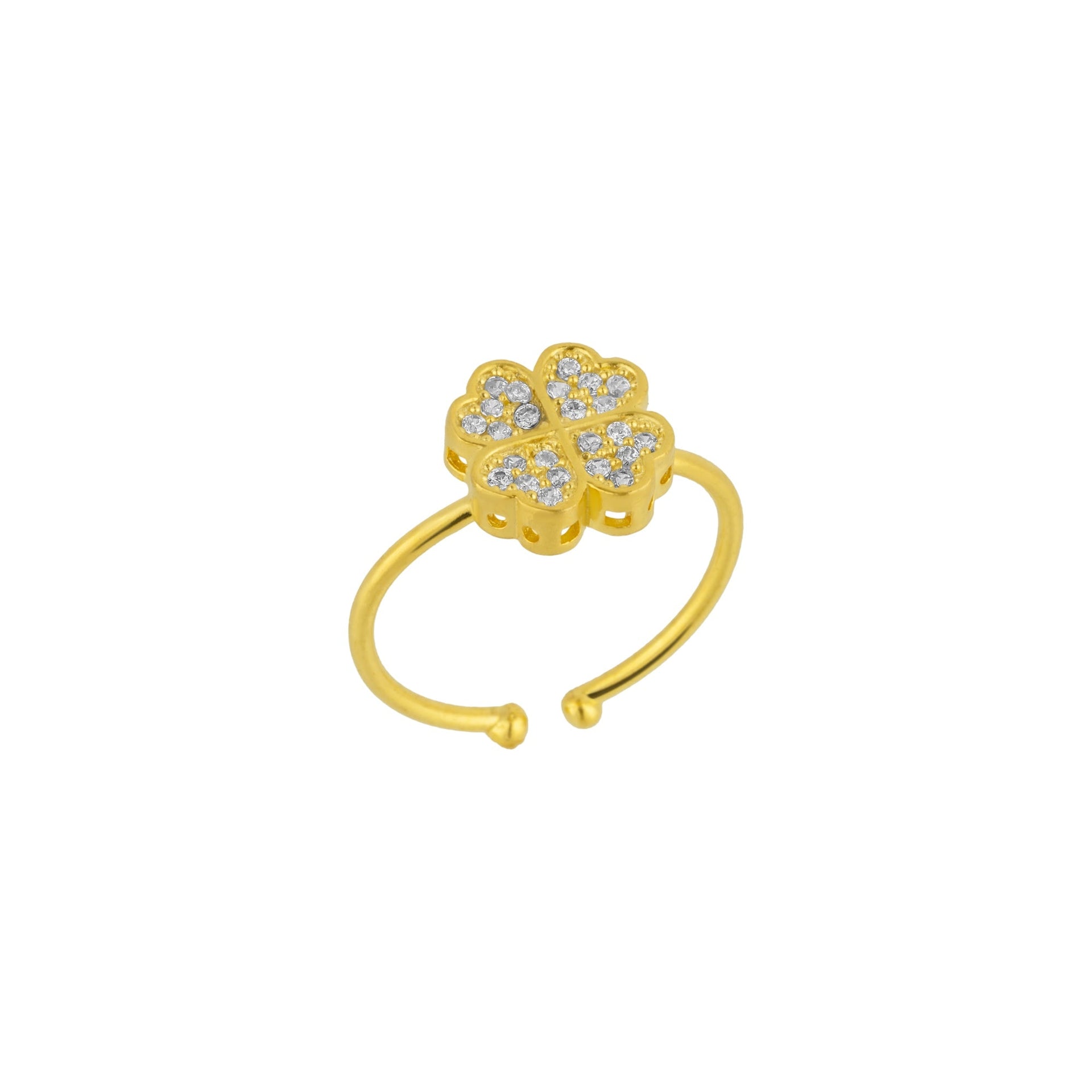 Four Leaves Clover Ring In Gold With White Gemstones