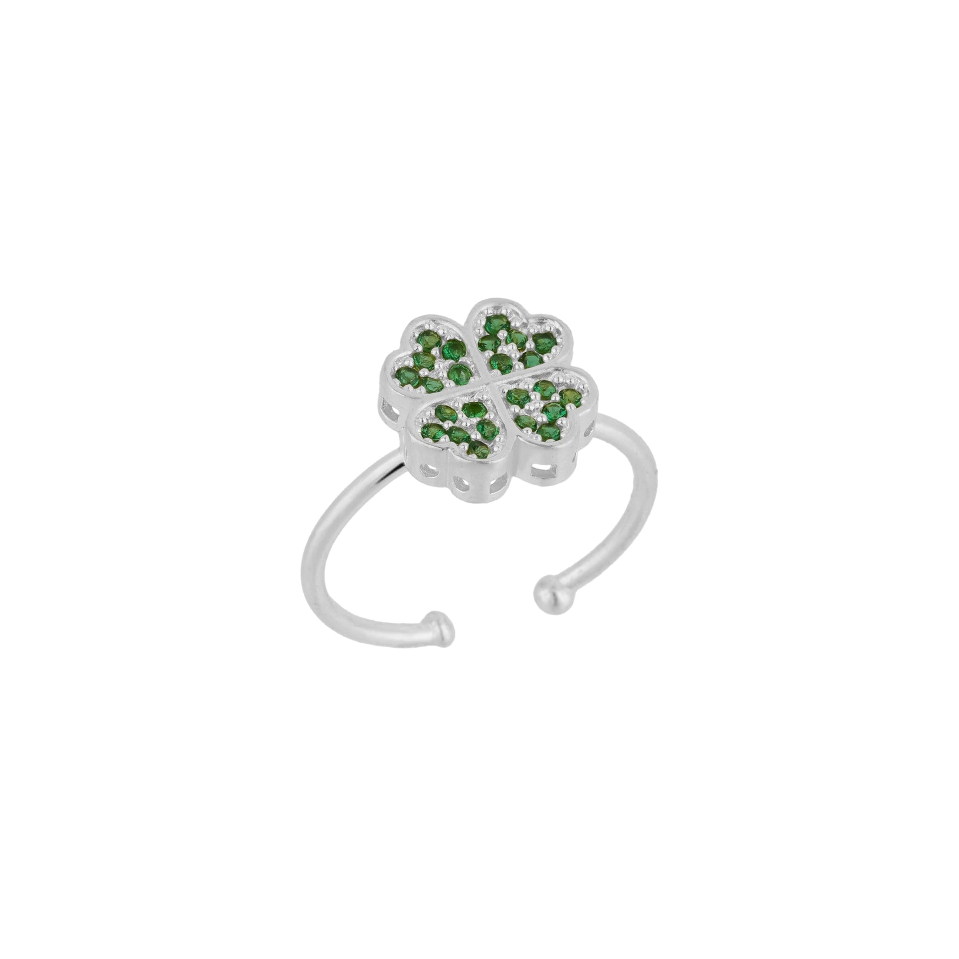 Four Leaves Clover Ring In Silver With Green Gemstones