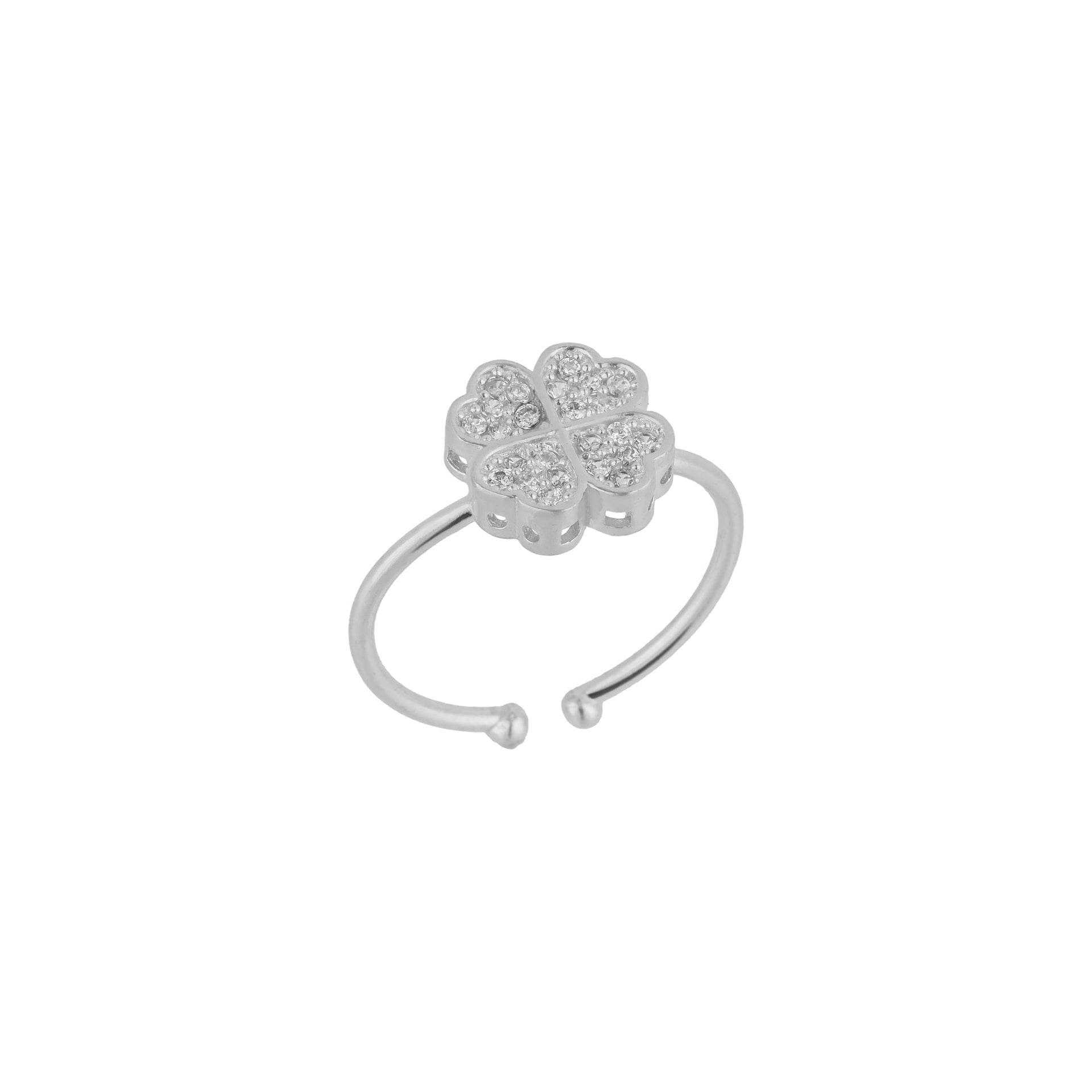 Four Leaves Clover Ring In Silver With White Gemstones