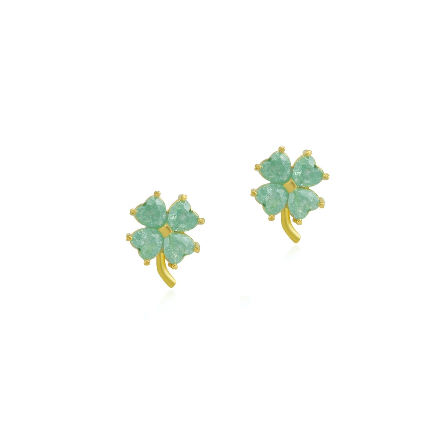 Four Leaves Clover Sterling Silver Stud Earring - Green - Gold