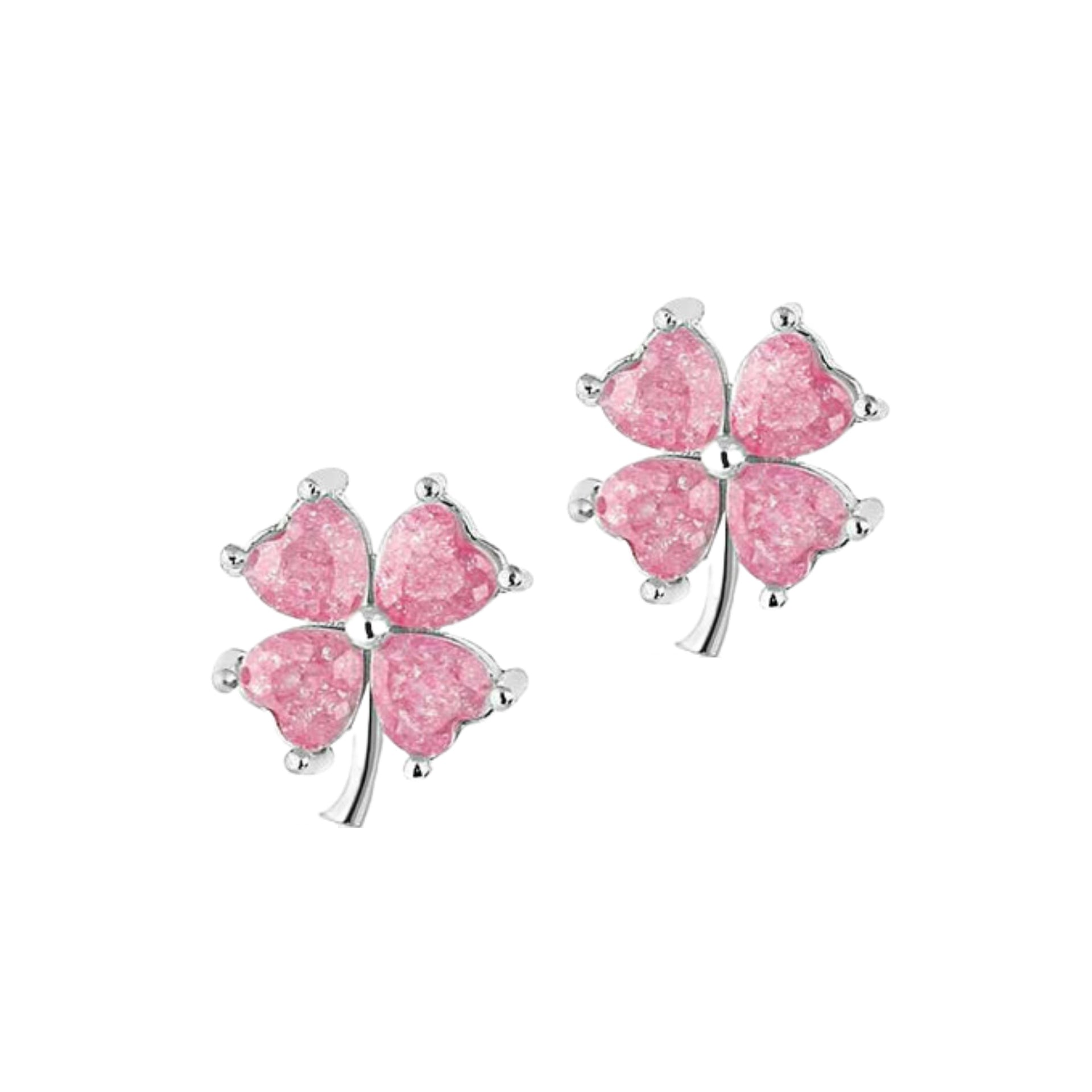 Four Leaves Clover Sterling Silver Stud Earring Pink - Silver