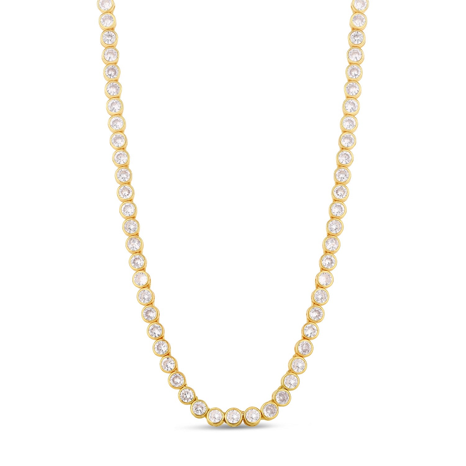 Four Mm Bezel-Set Classic Round Tennis Necklace - Gold