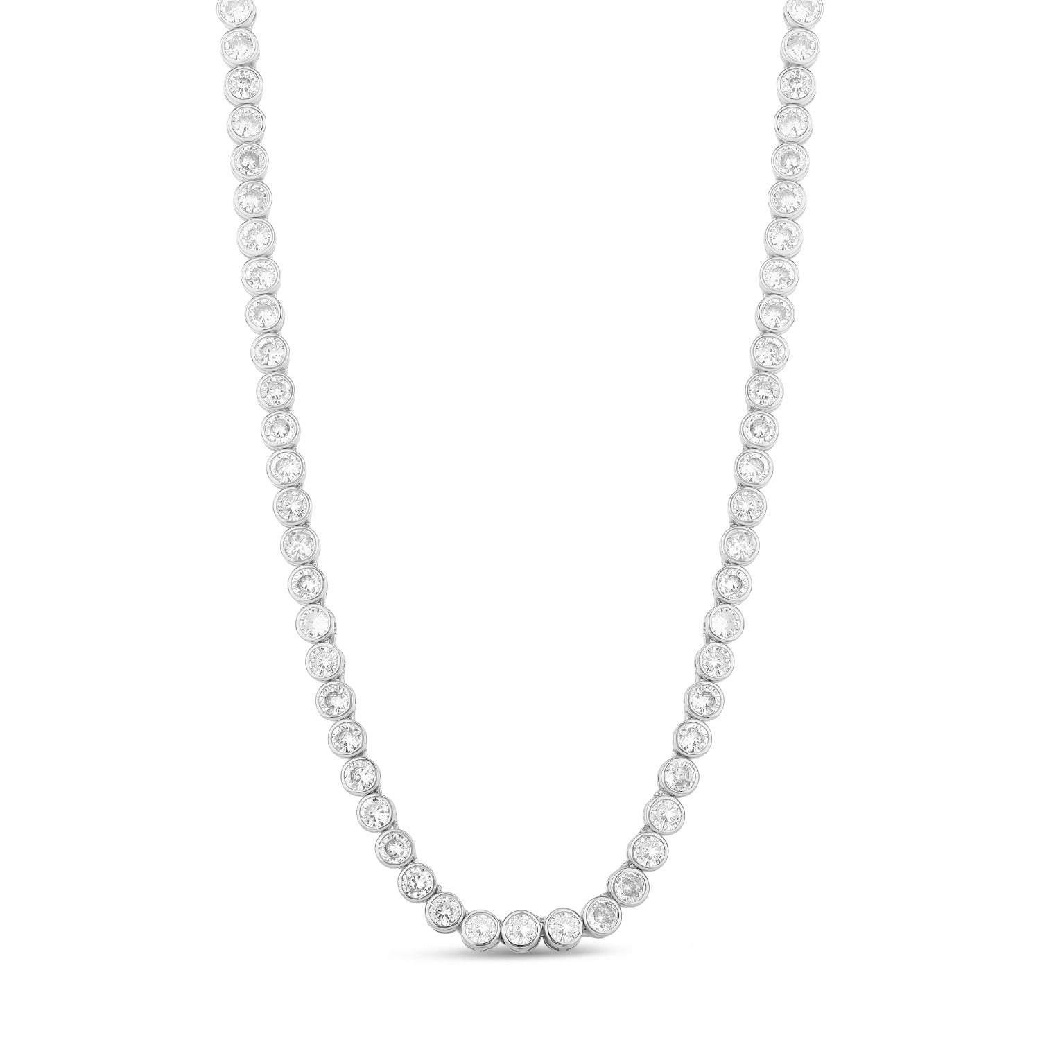 Four Mm Bezel-Set Classic Round Tennis Necklace - Silver