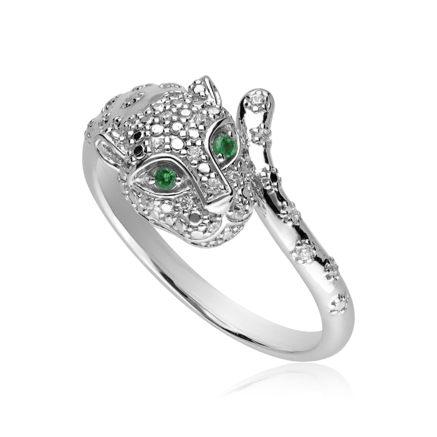 Ecfewtm 9Ct White Gold Tsavorite Diamond Cheetah Ring